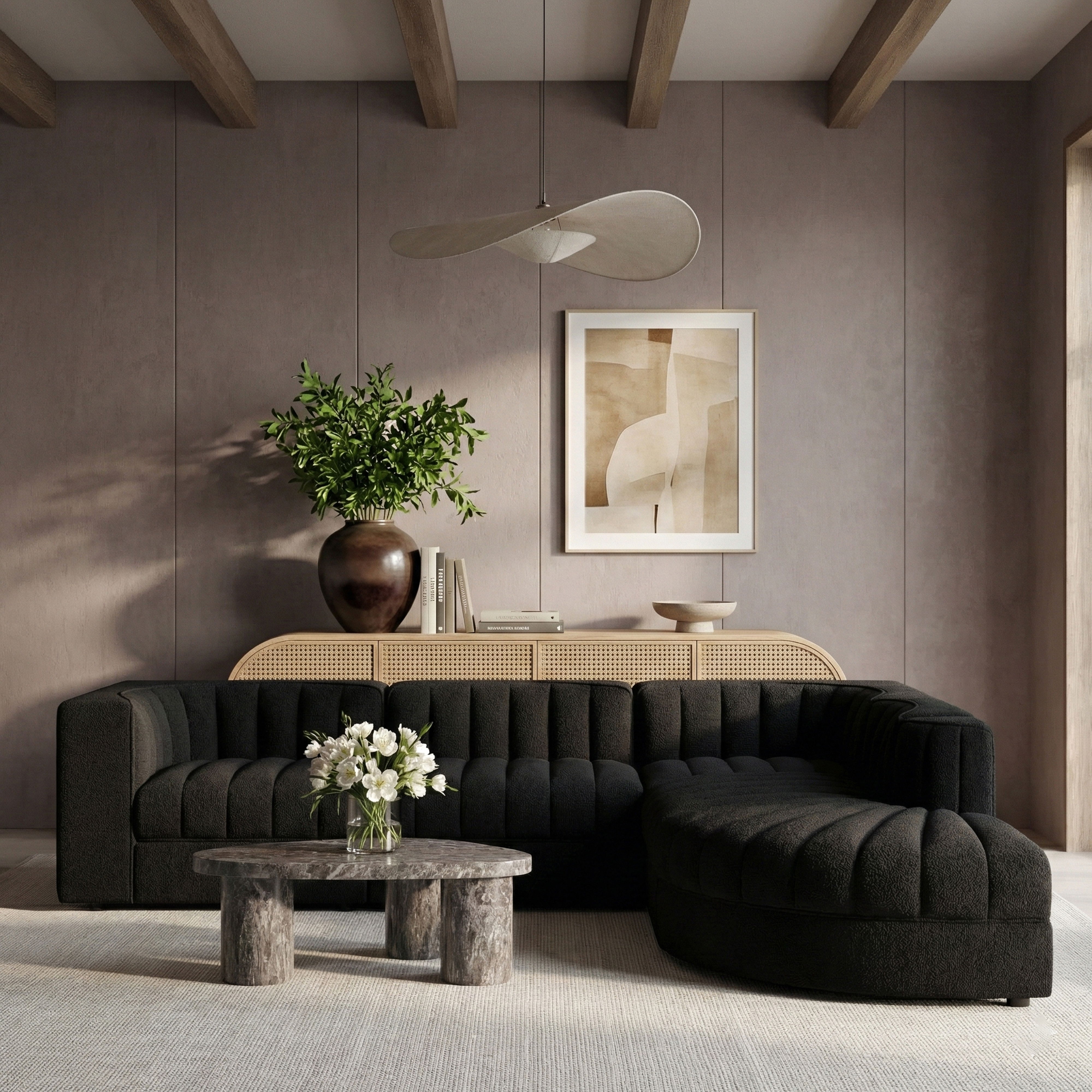 Rummi - Velvet Performance Fabric Upholstered 5 Piece Modular Sectional - Black