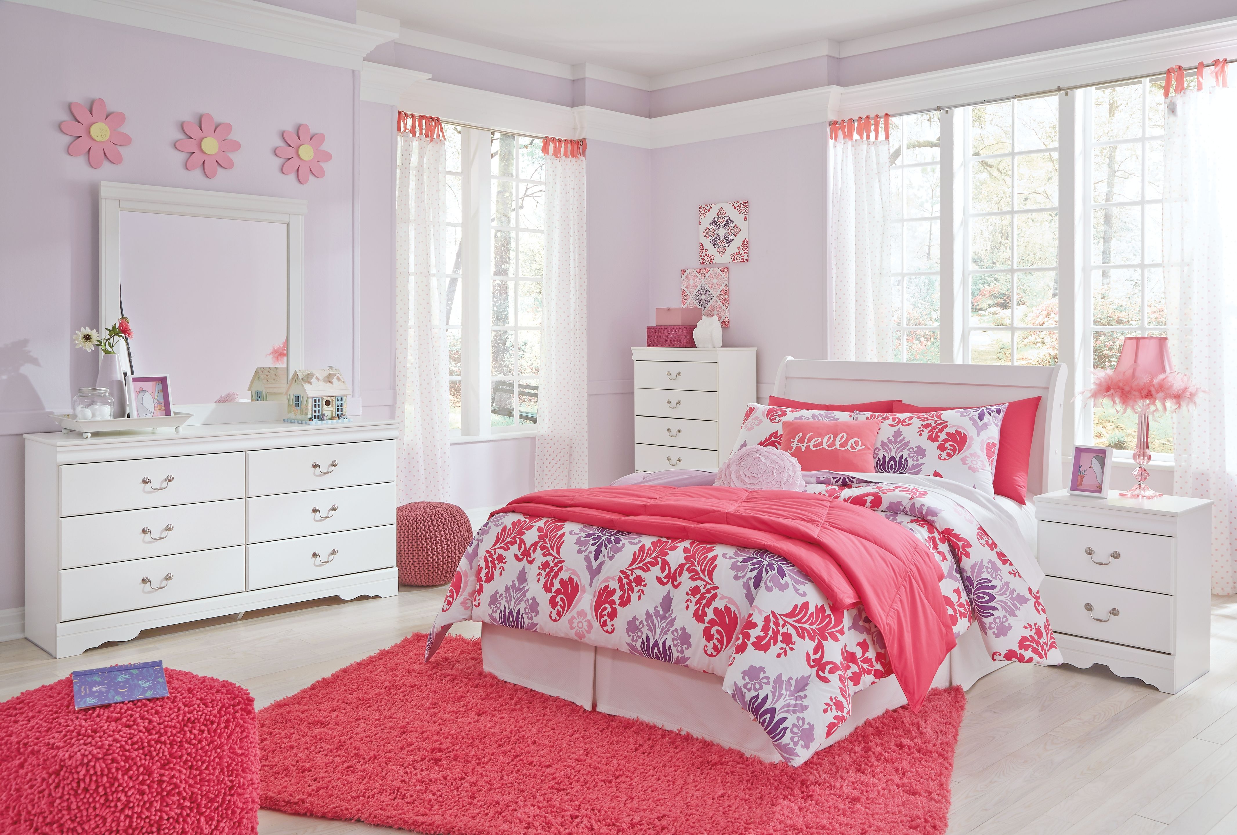 Ashley Furniture Anarasia - Full Sleigh Headboard with Bolt on Bed Frame - White - Image 2