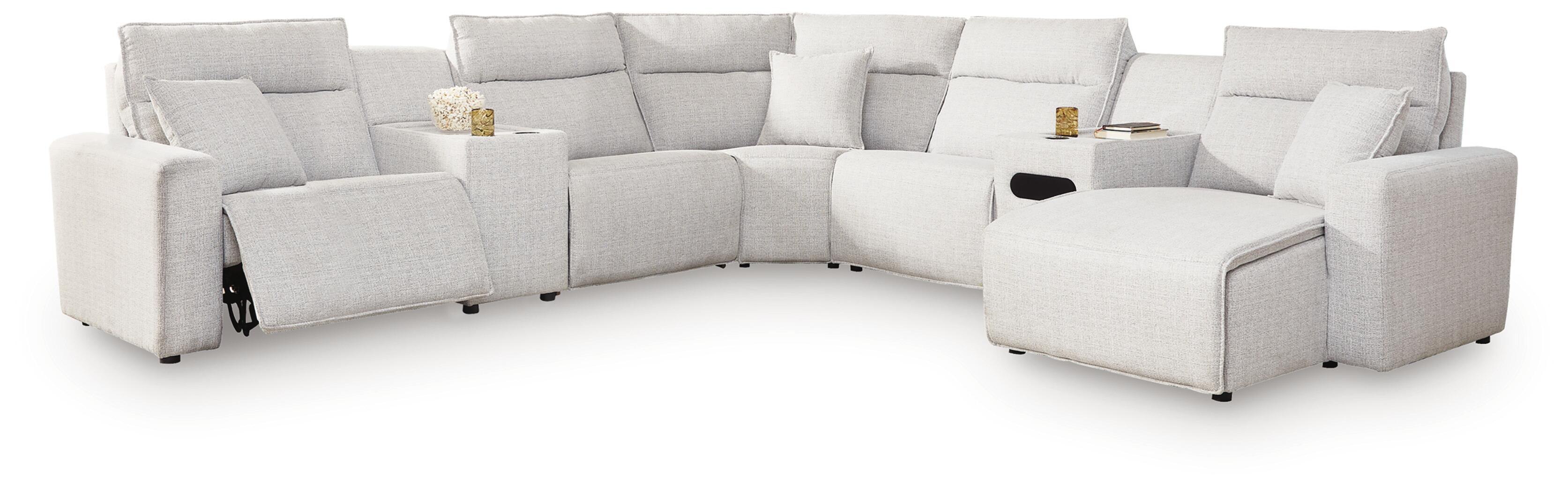7 Pc · Power Reclining Sectional With RAF Press Back Power Chaise, Console And Audio Console