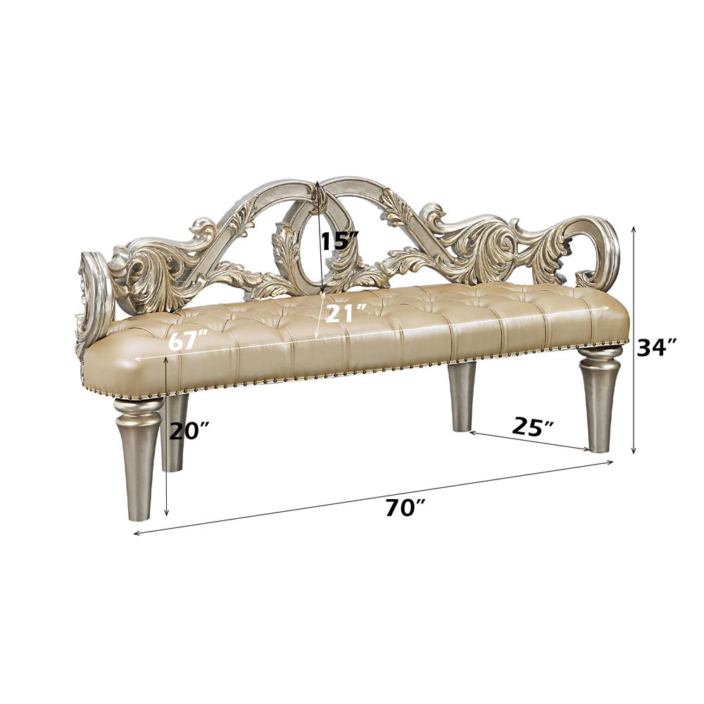 Danae - Bench - Champagne Synthetic Leather & Gold, beige, view 5