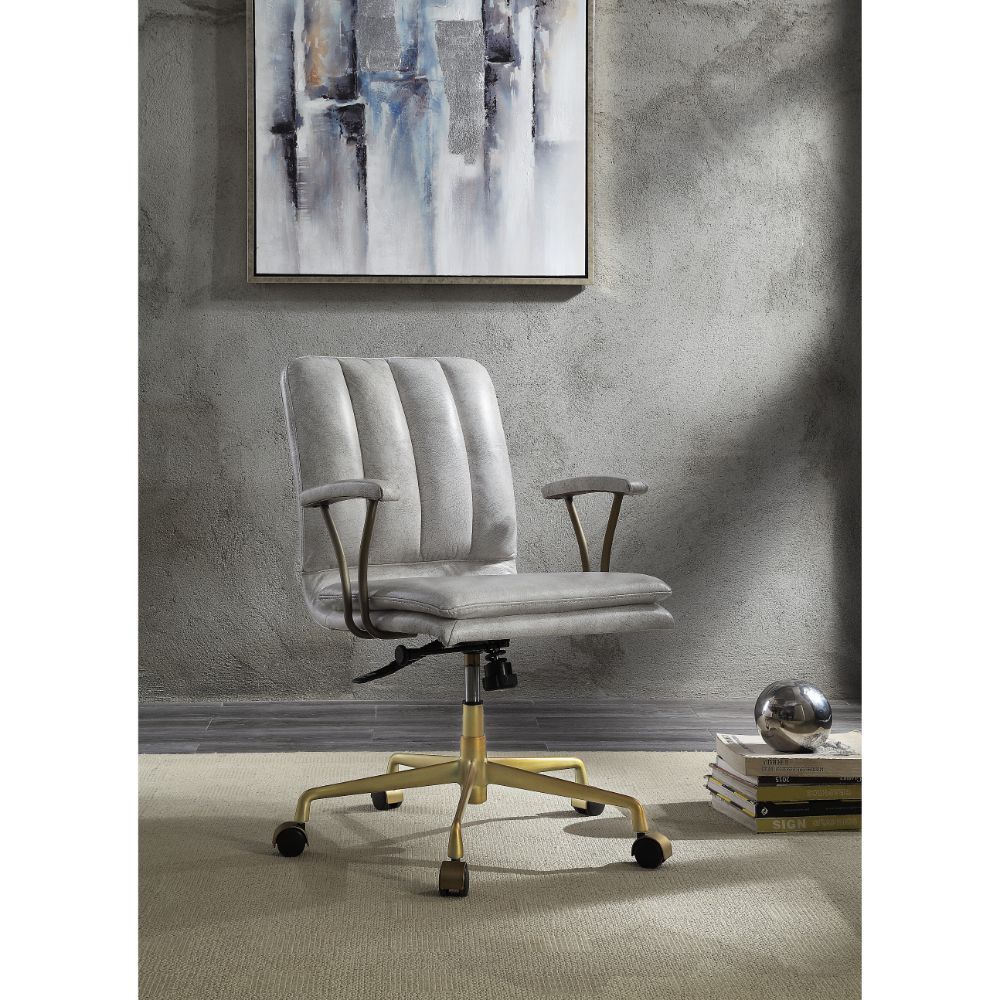 Damir - Office Chair - Vintage White Top Grain Leather & Chrome, silver, view 4