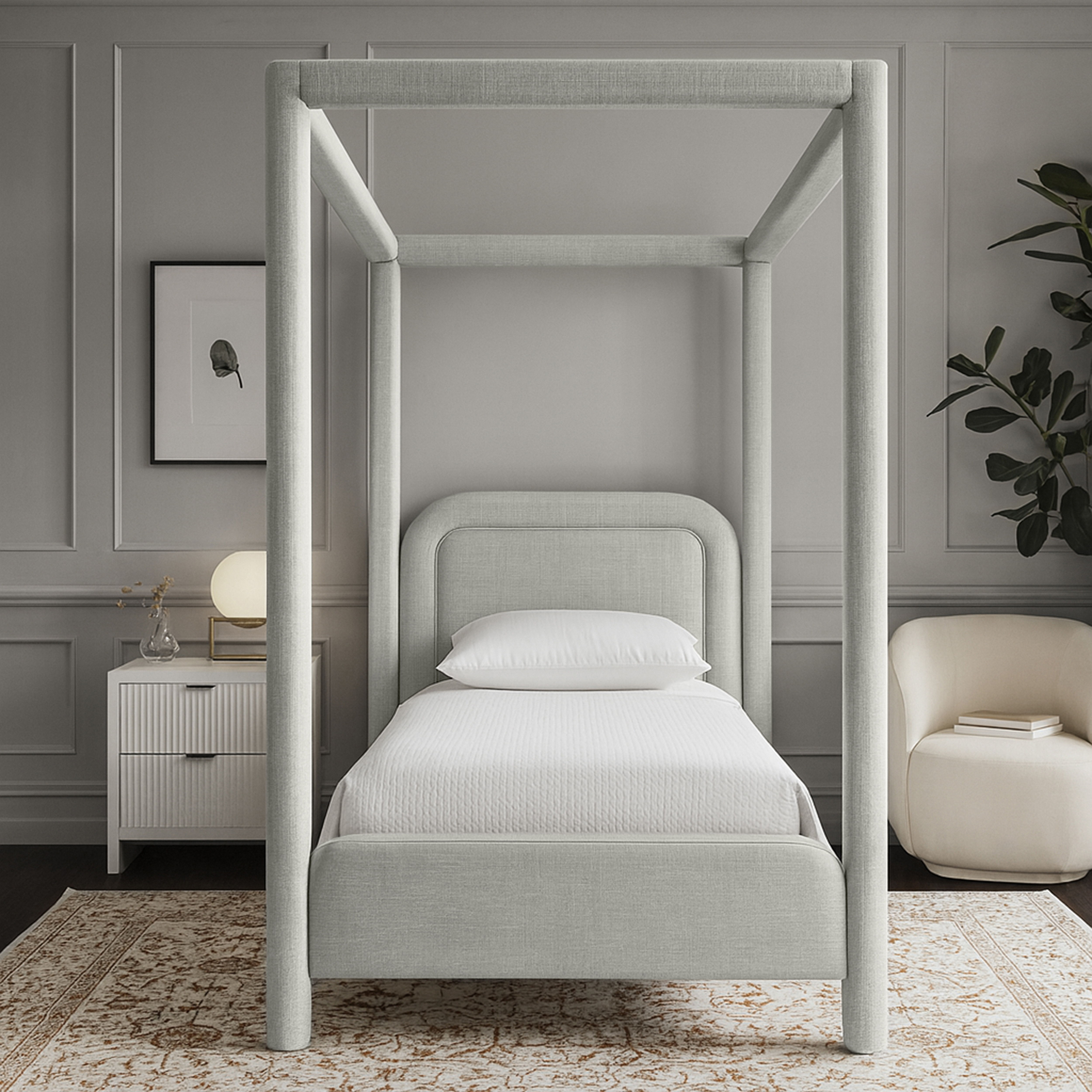 Salina - Linen Textured Fabric Upholstered Twin Bed - Gray