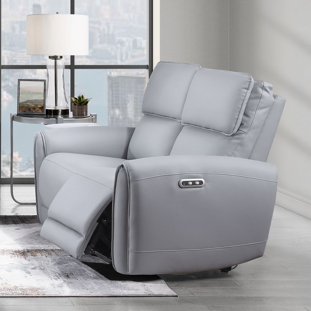 Jeromie - Power Motion Loveseat With USB Port - Gray Synthetic Leather, light gray