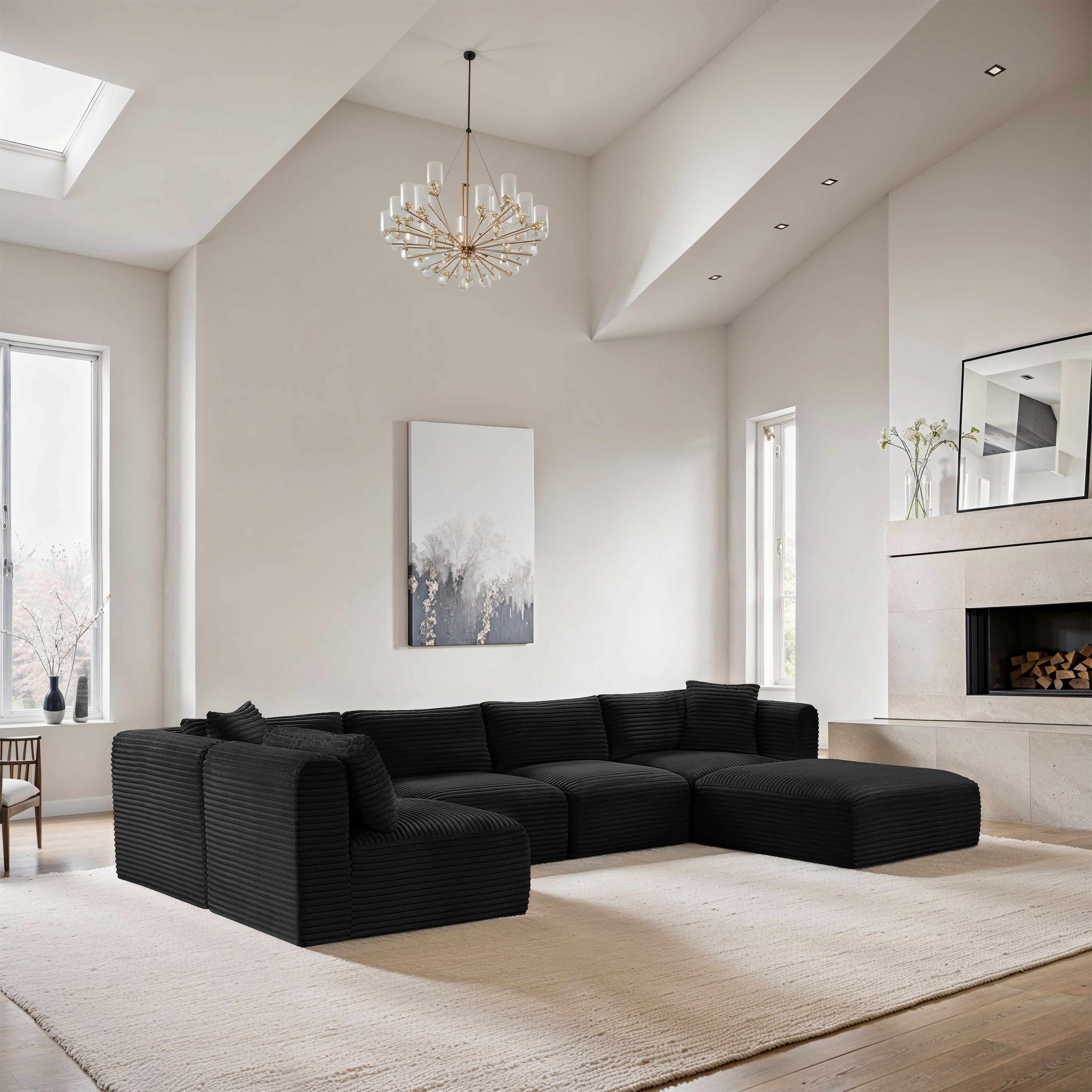 Shaggy - 6 Piece Modular U-Shaped Sectional - Black