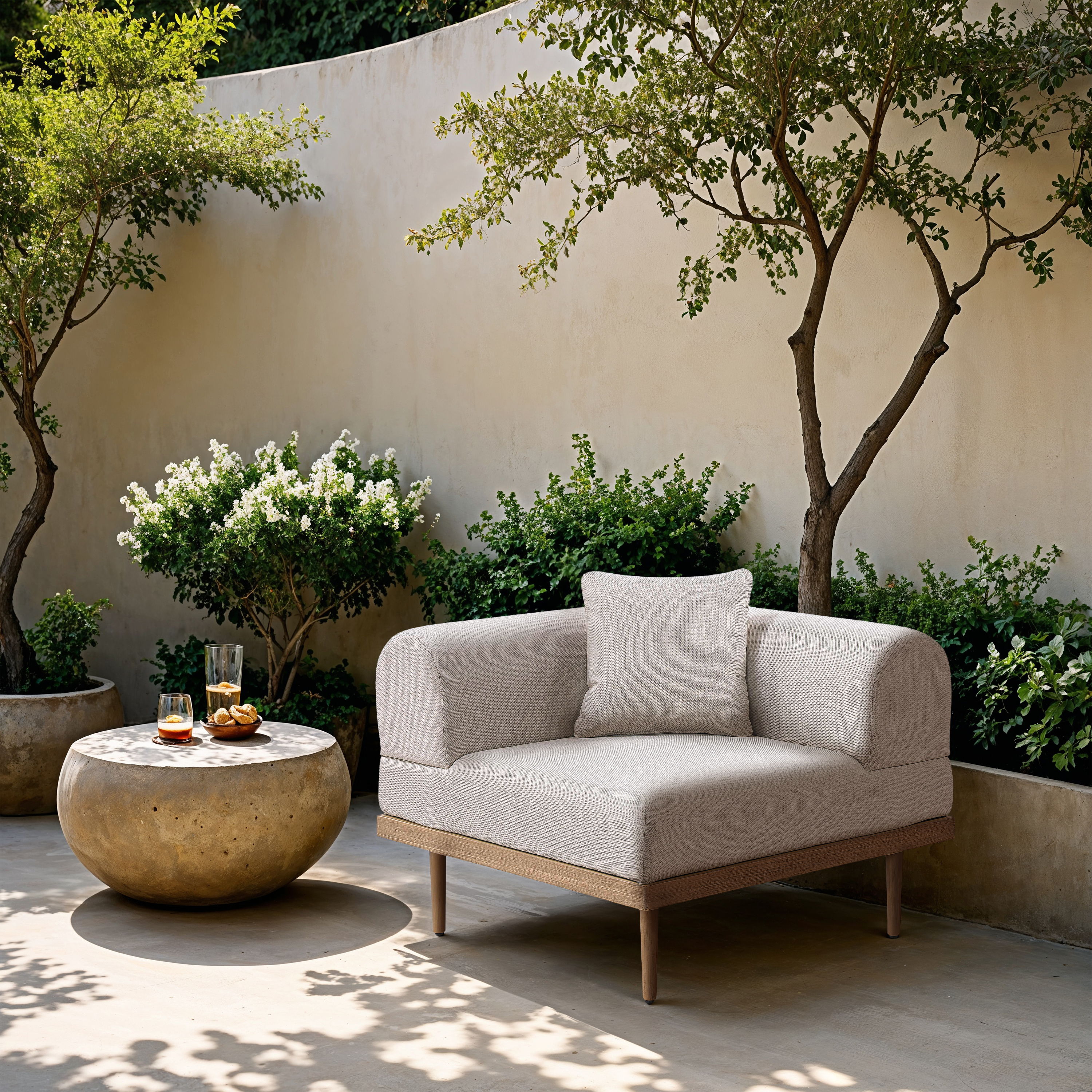 Laguna - Resilient Water Resistant Fabric Upholstered Outdoor Patio Modular Corner Chair - Beige