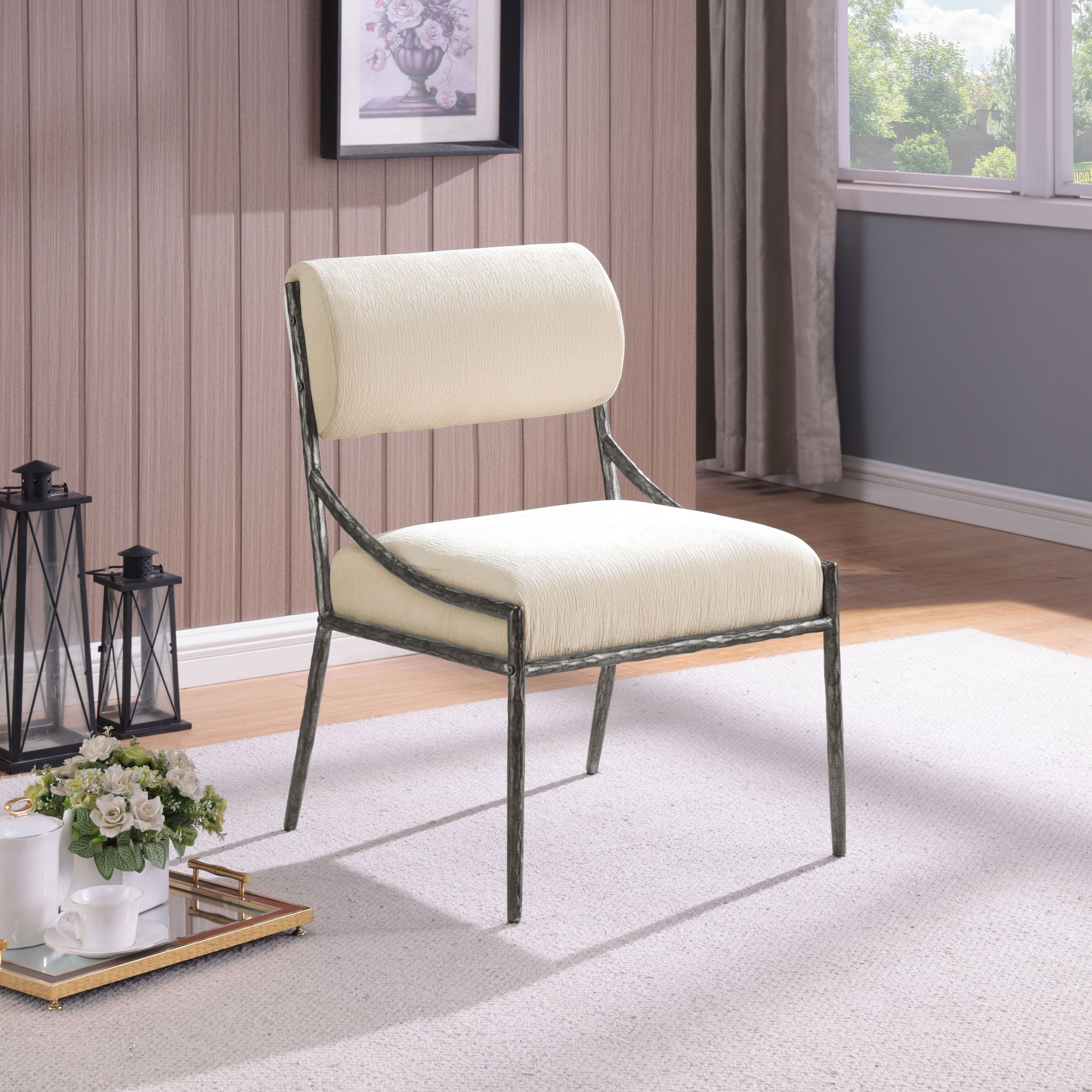 Bastille - Upholstered Dining Side Chair (Set of 2) - Cream / Silver