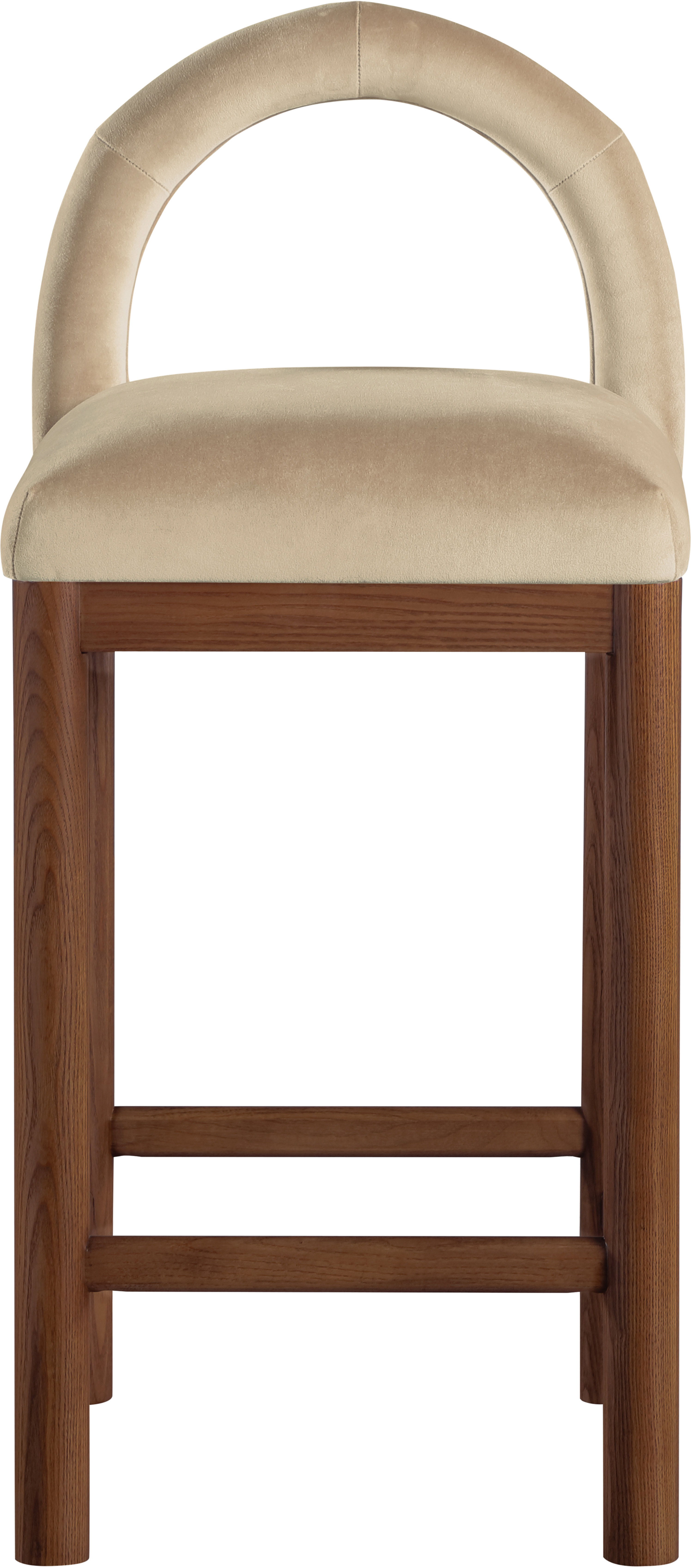 Conrad - Velvet Counter Stool With Brown Legs - Beige