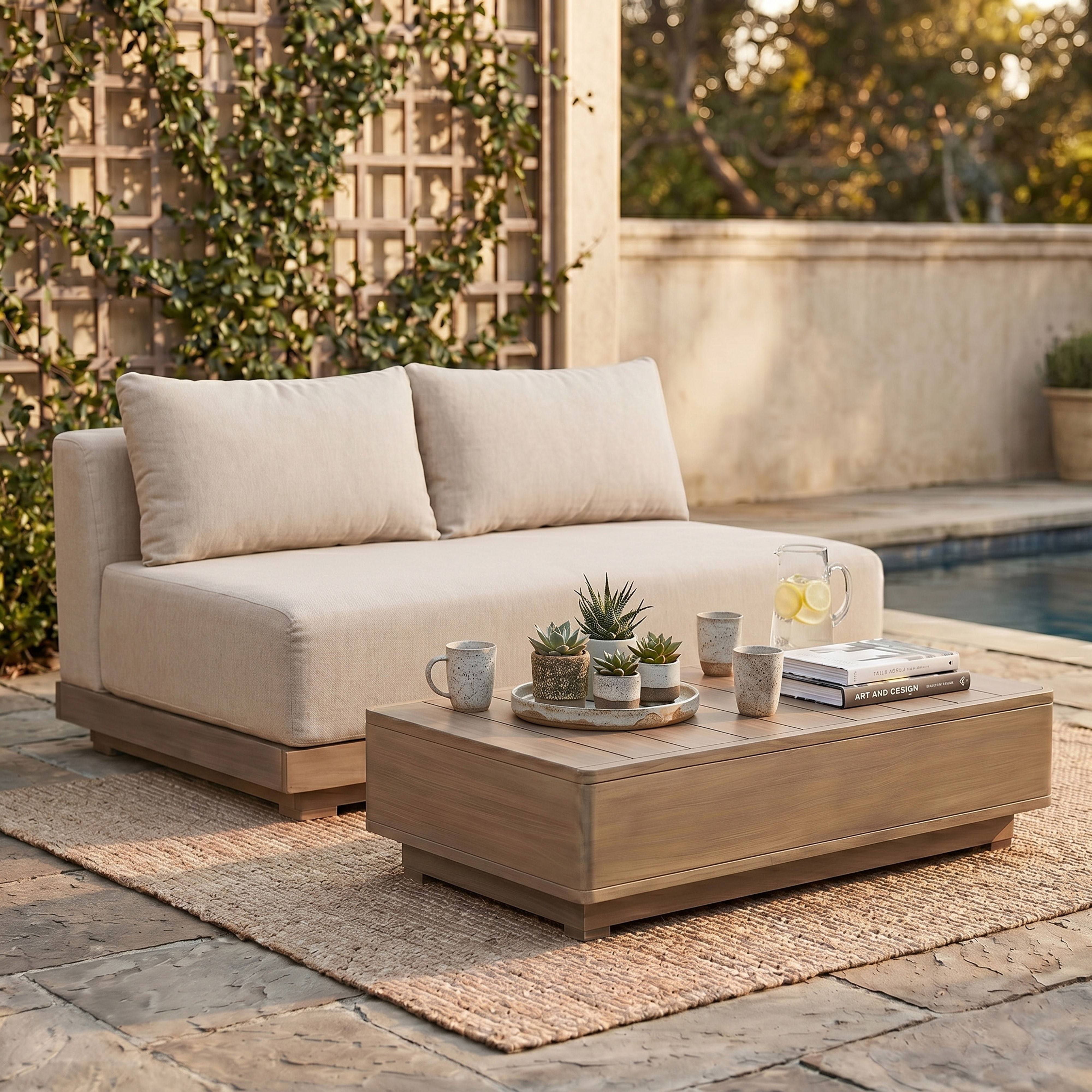 Solace - Olefin Performance Fabric Outdoor Patio Modular Loveseat - Beige
