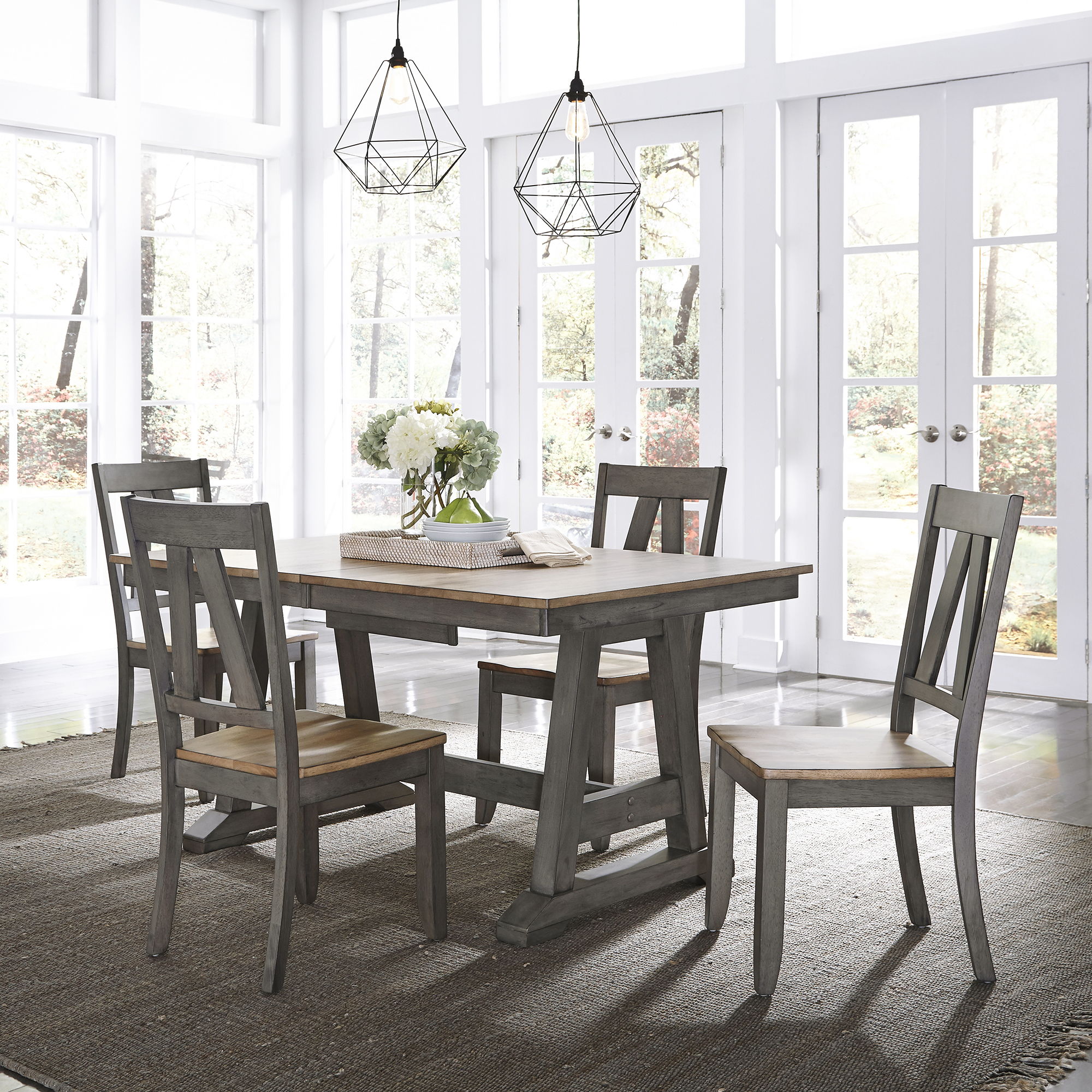 Liberty Furniture Lindsey Farm - 5 Piece Trestle Table Set - Dark Gray
