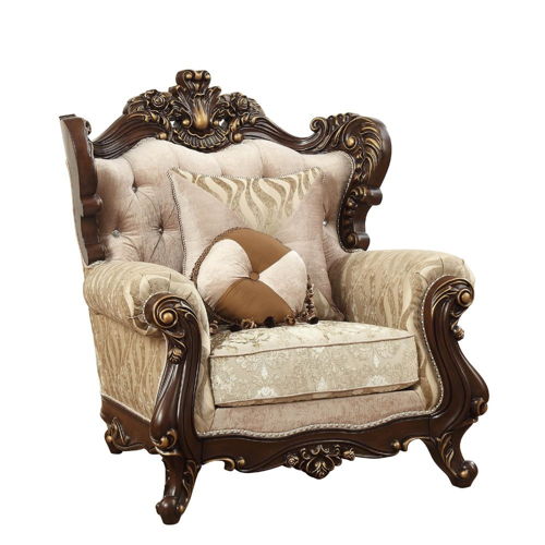 Shalisa - Chair With 2 Pillows (Same Lv01587) - Fabric & Walnut, dark brown