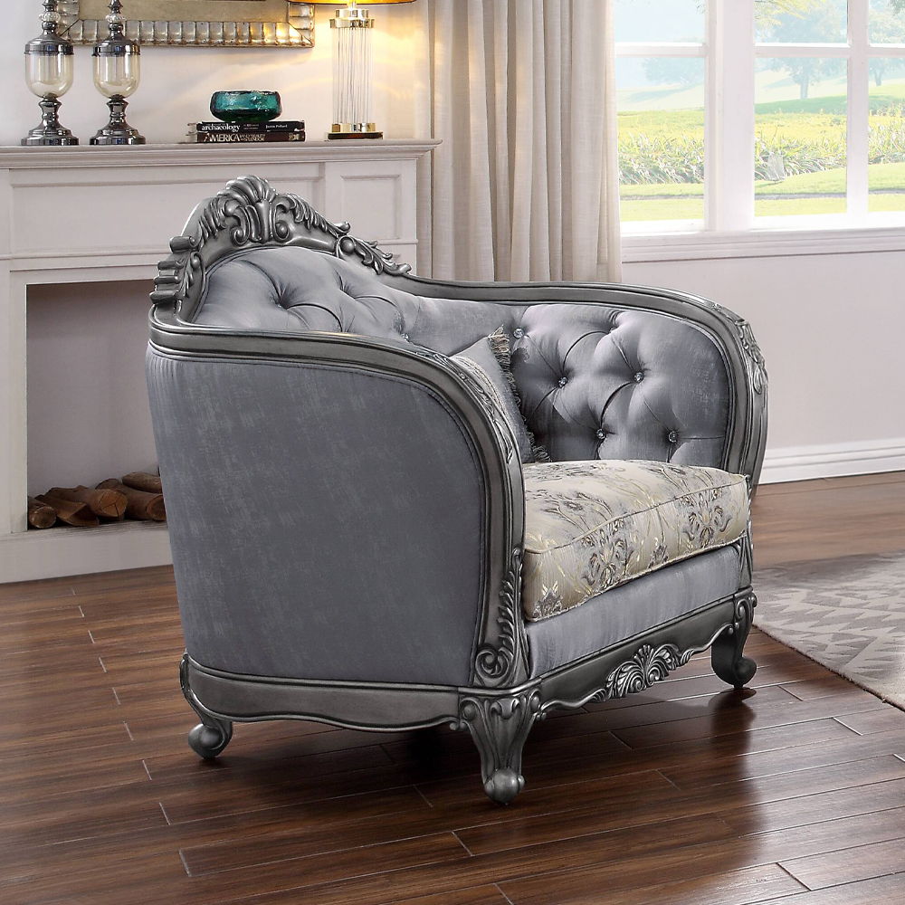Ariadne - Chair With Pillow - Fabric & Platinum, silver