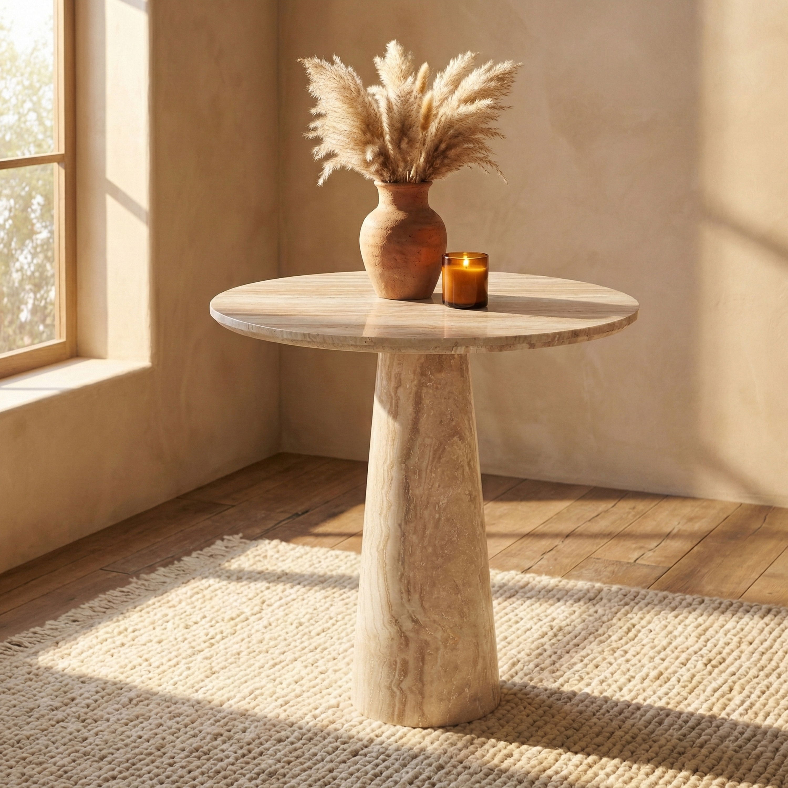 Fontelina - 30" Genuine Marble Bistro Dining Table - Beige