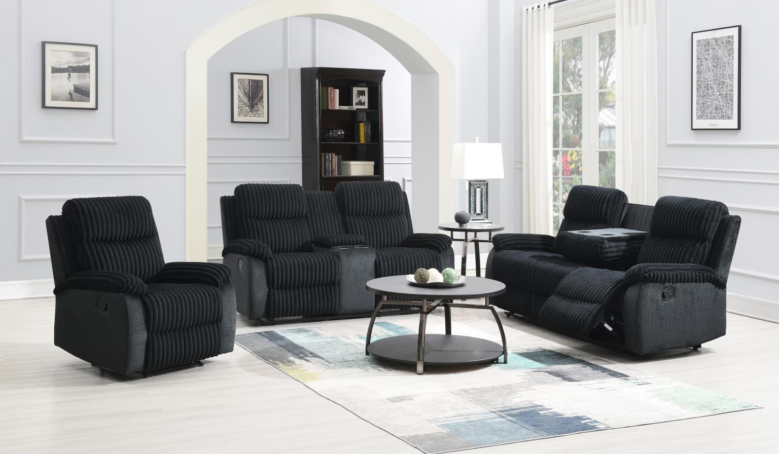 U181 - 3 Piece Living Room Set (Motion Sofa, Motion Loveseat And Motion Chair) - Black