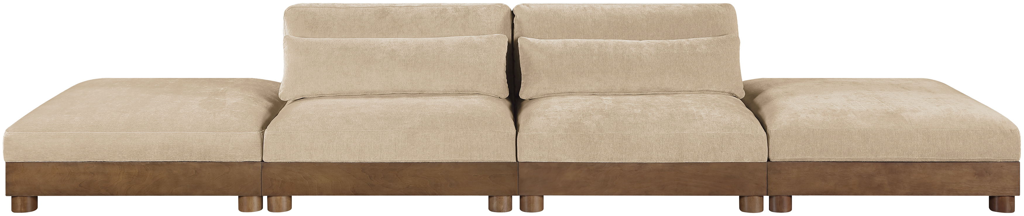 Turin - 160" Chenille Fabric Upholstered 4 Piece Modular Sofa - Beige / Brown Walnut