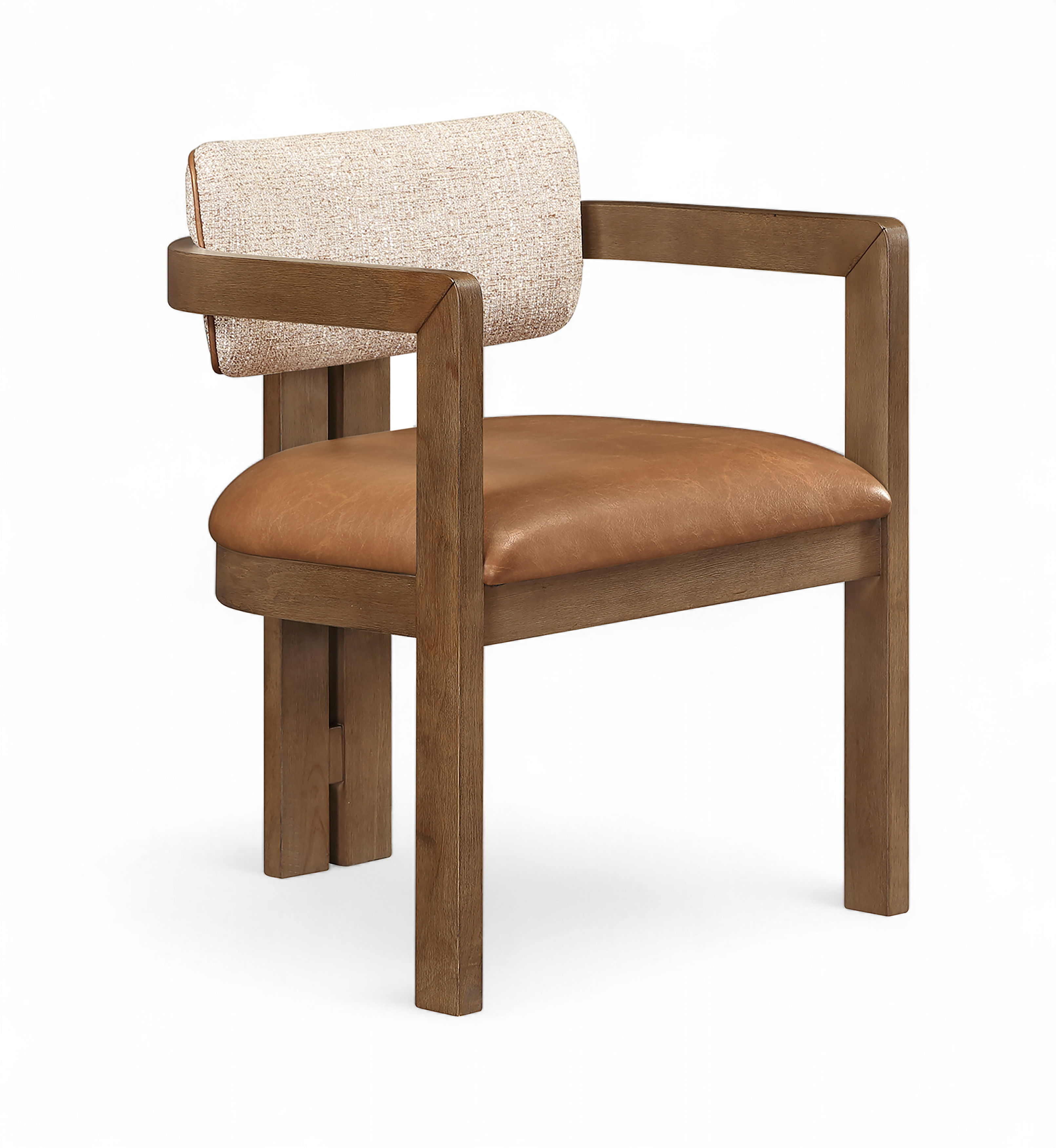 Ravina - Vegan Leather and Linen Textured Fabric Upholstered Dining Chair (Set of 2) - Cognac / Stained Brown