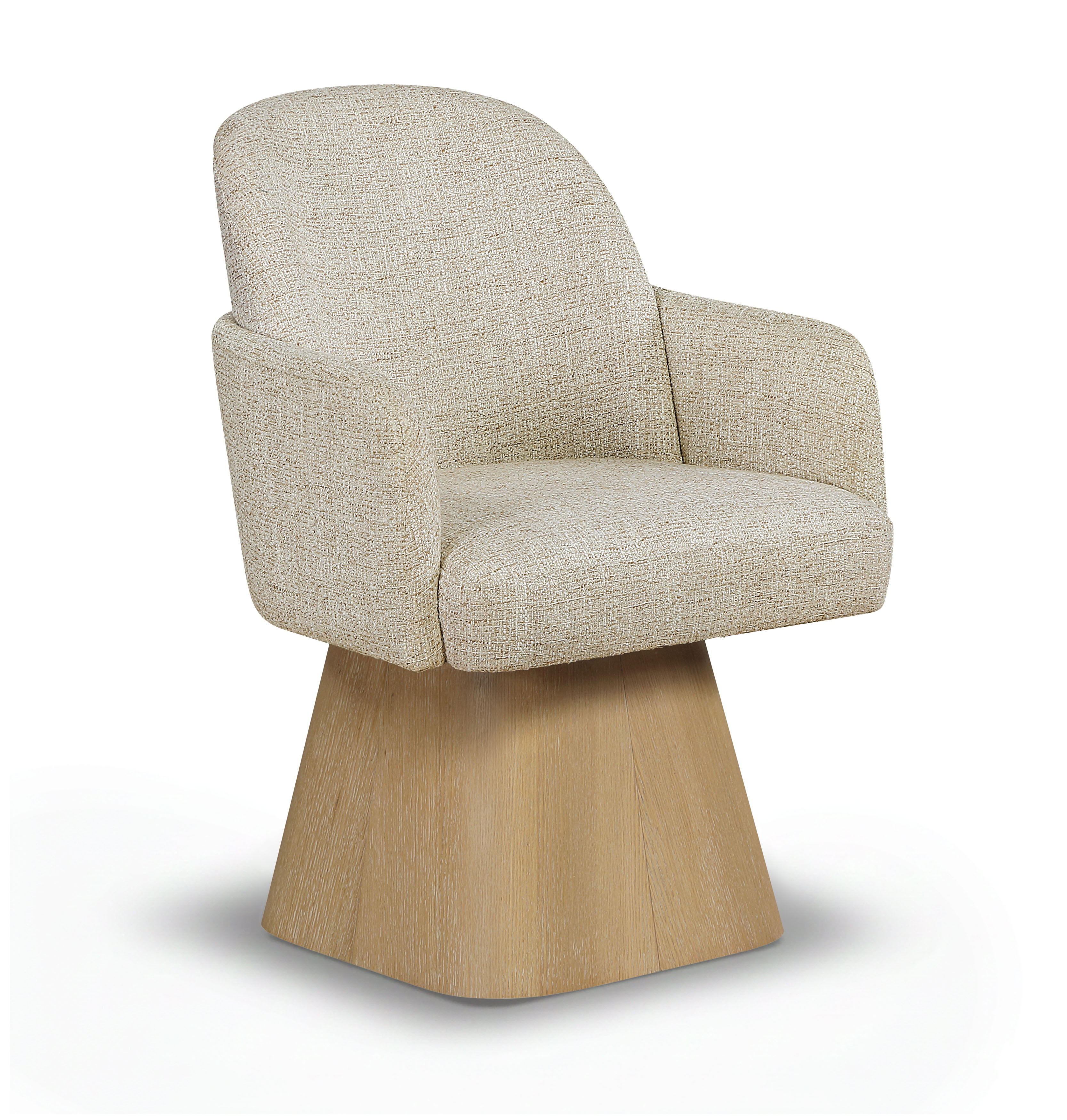 Marlowe - Linen Textured Fabric Upholstered Swivel Dining Arm Chair - Beige / Stained Natural