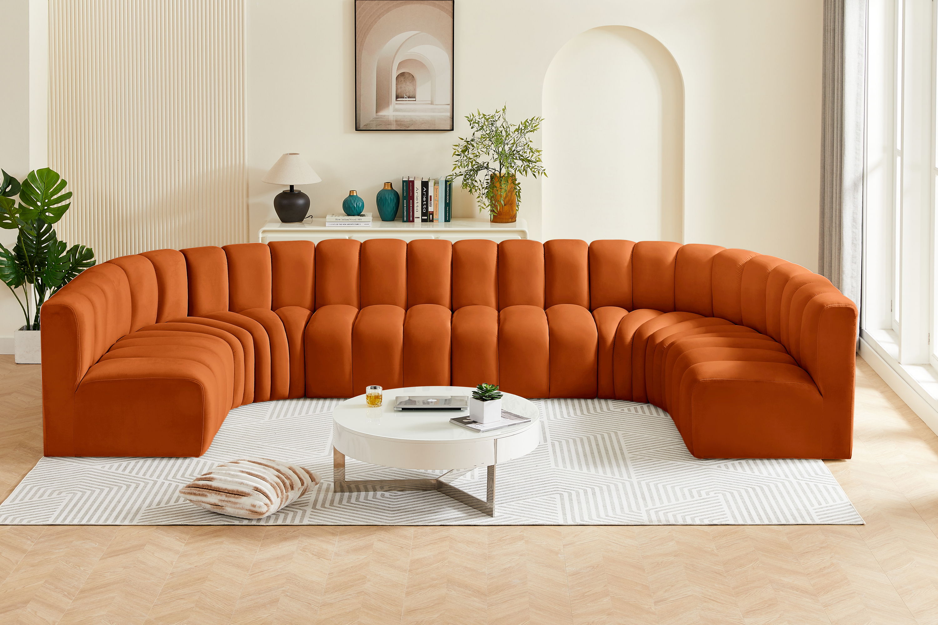 Arc - Velvet Modular U-Shaped Sectional - Cognac
