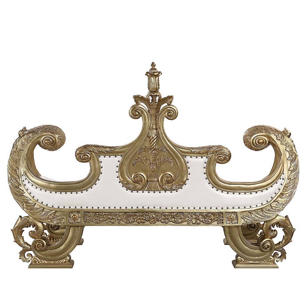 Bernadette - Bench - White Synthetic Leather Fabric & Gold, white, view 4