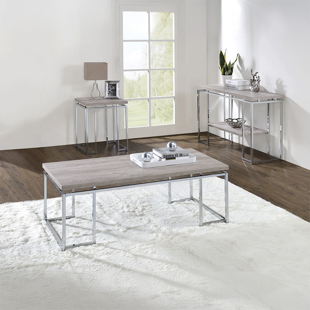 Chafik - Coffee Table - Natural Oak & Chrome, light brown, view 5