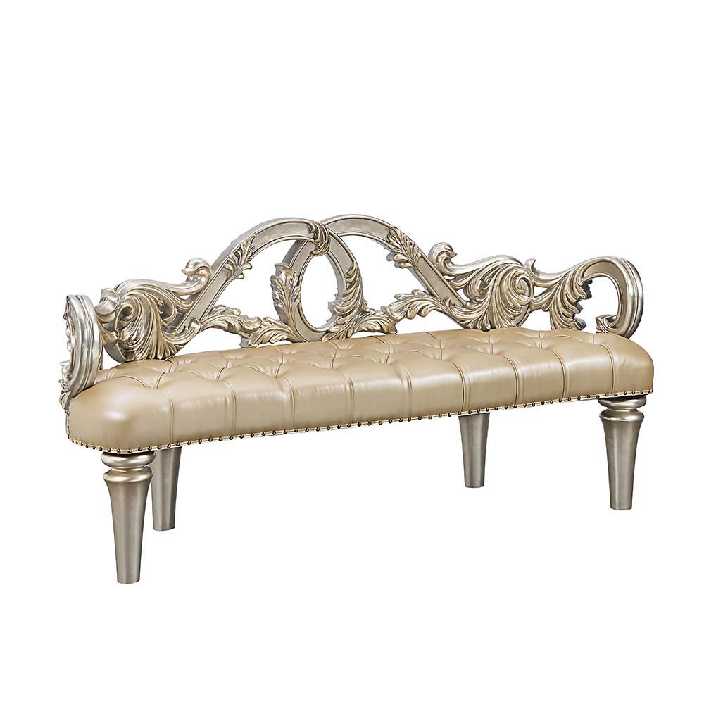 Danae - Bench - Champagne Synthetic Leather & Gold, beige