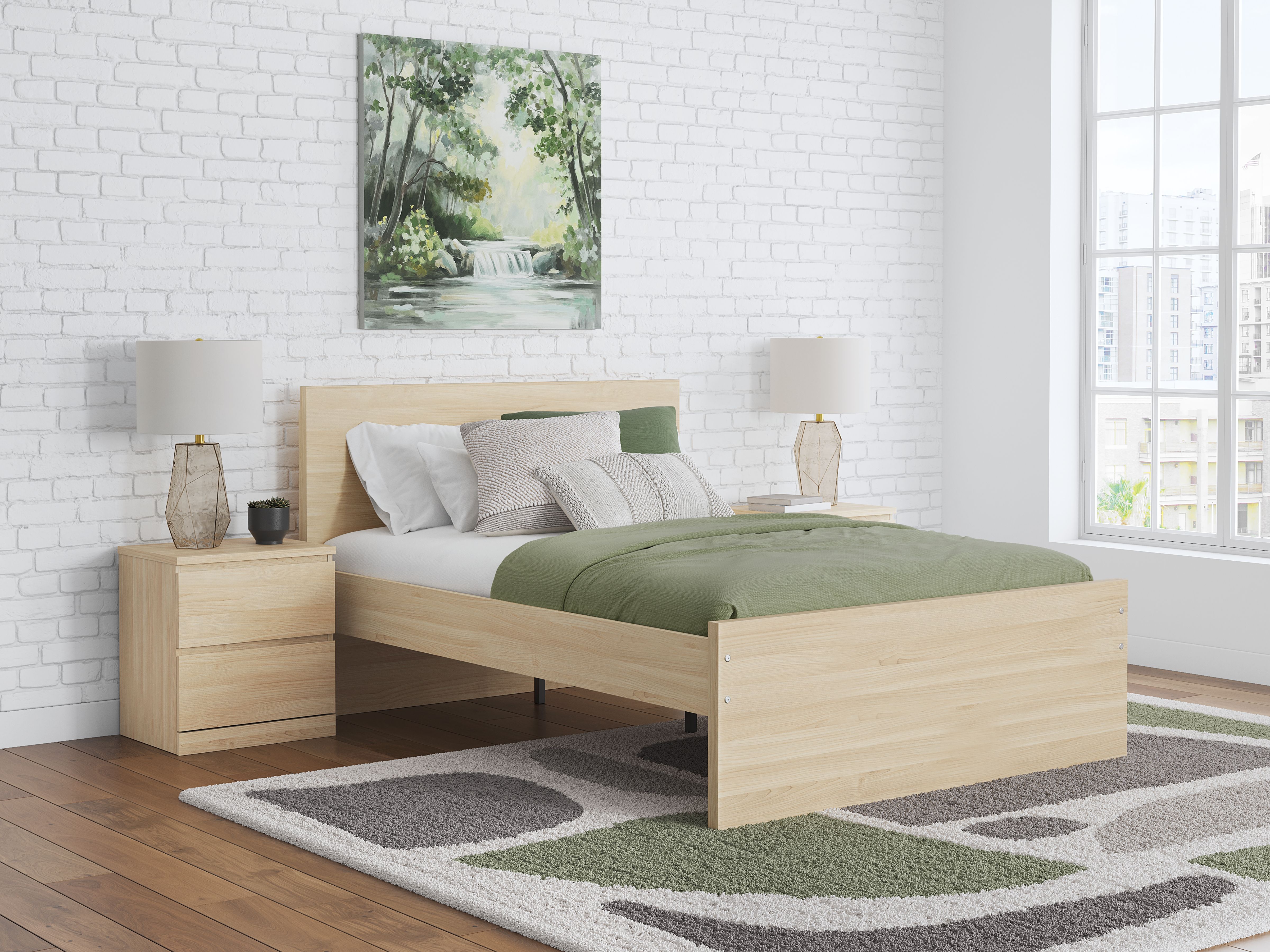 Onita - Full Panel Platform Bed With 1 Side Storage - Natural