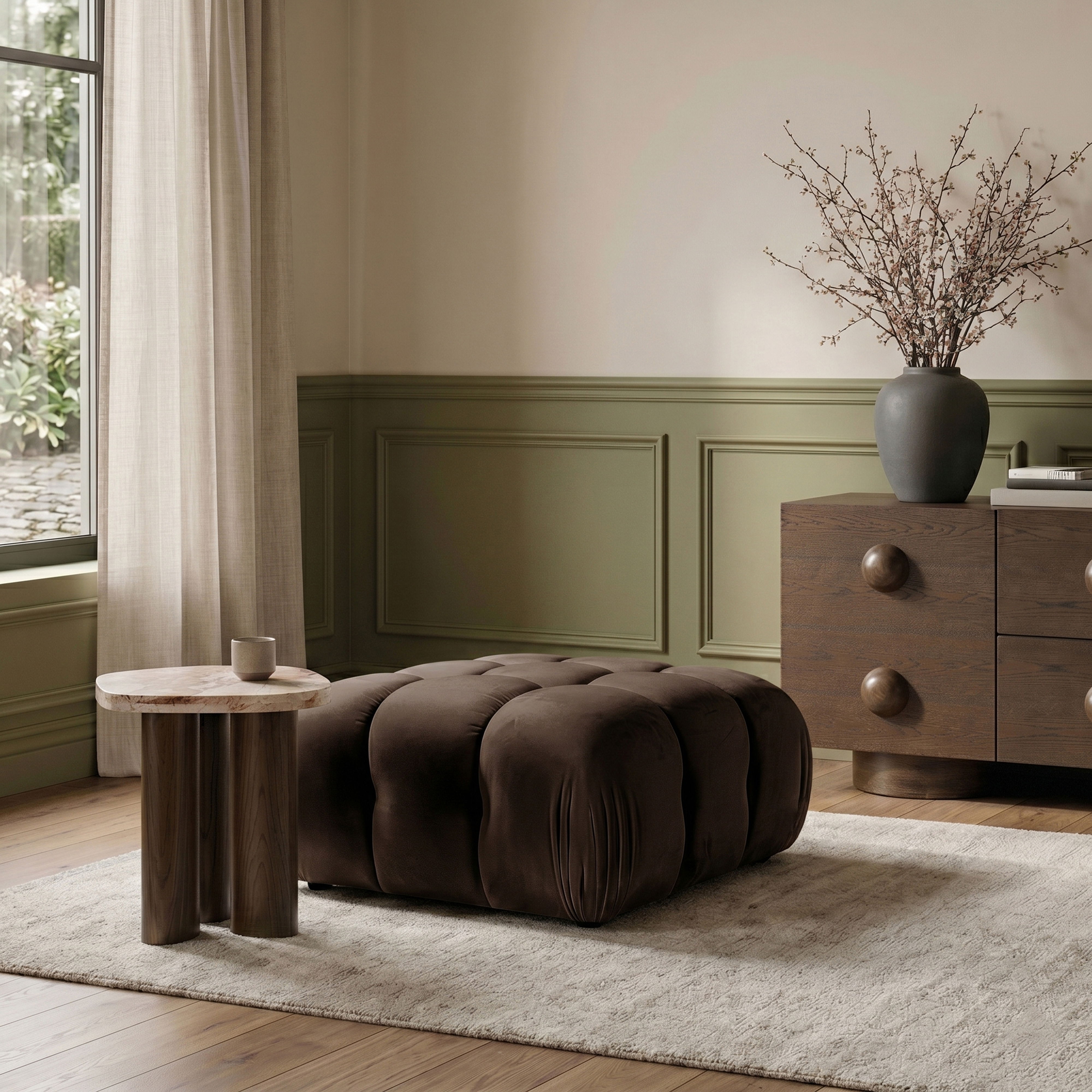 Orin - Velvet Performance Fabric Upholstered Modular Ottoman - Brown