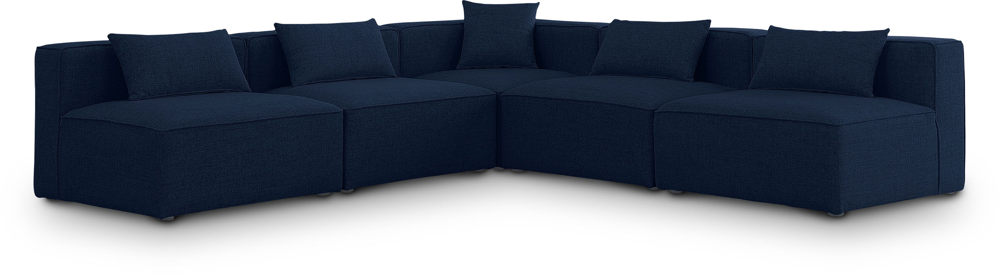 Cube - Linen 5 Piece Modular Corner Armless Sectional - Navy