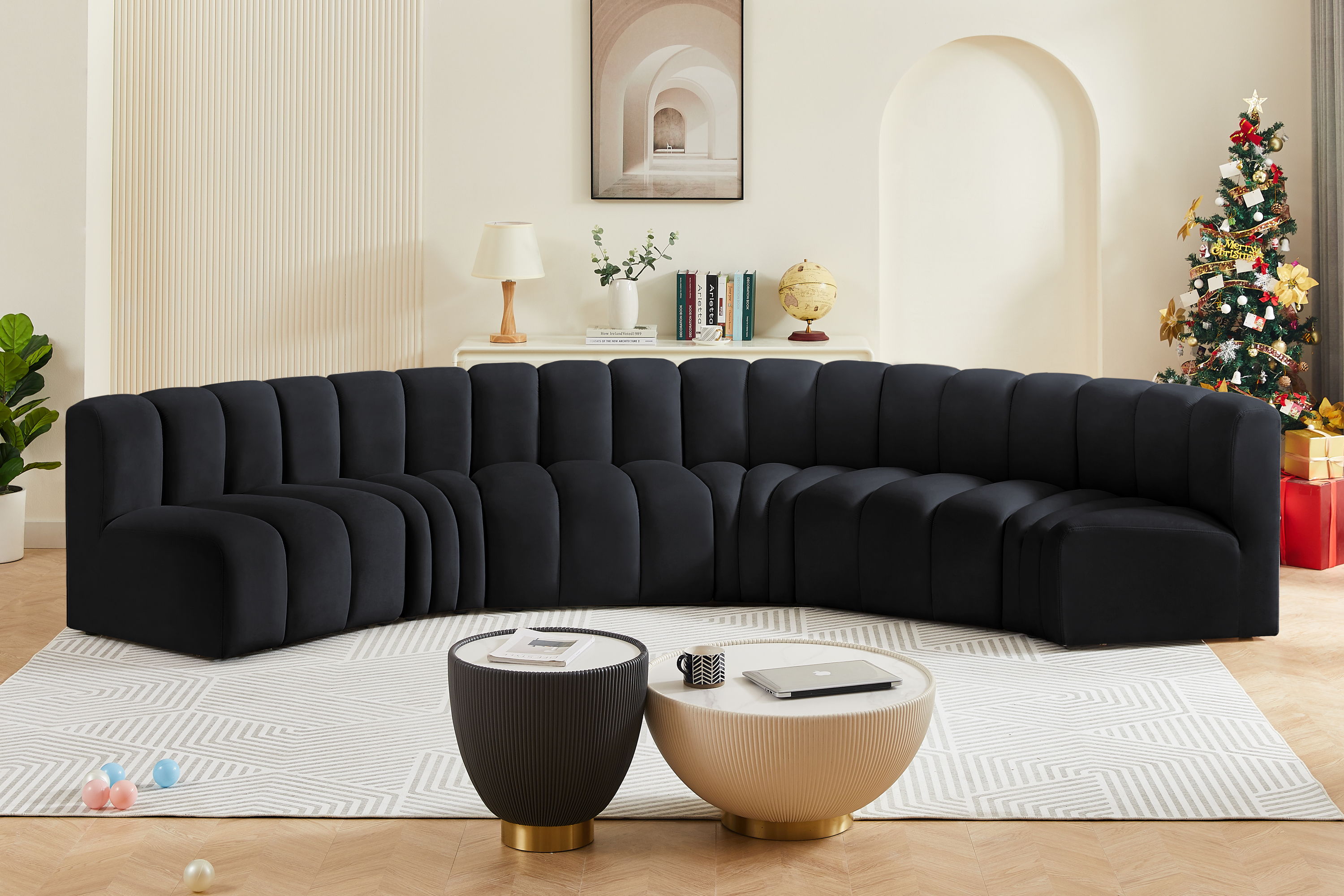 Arc - Velvet 6 Piece U-Shaped Modular Sofa - Black
