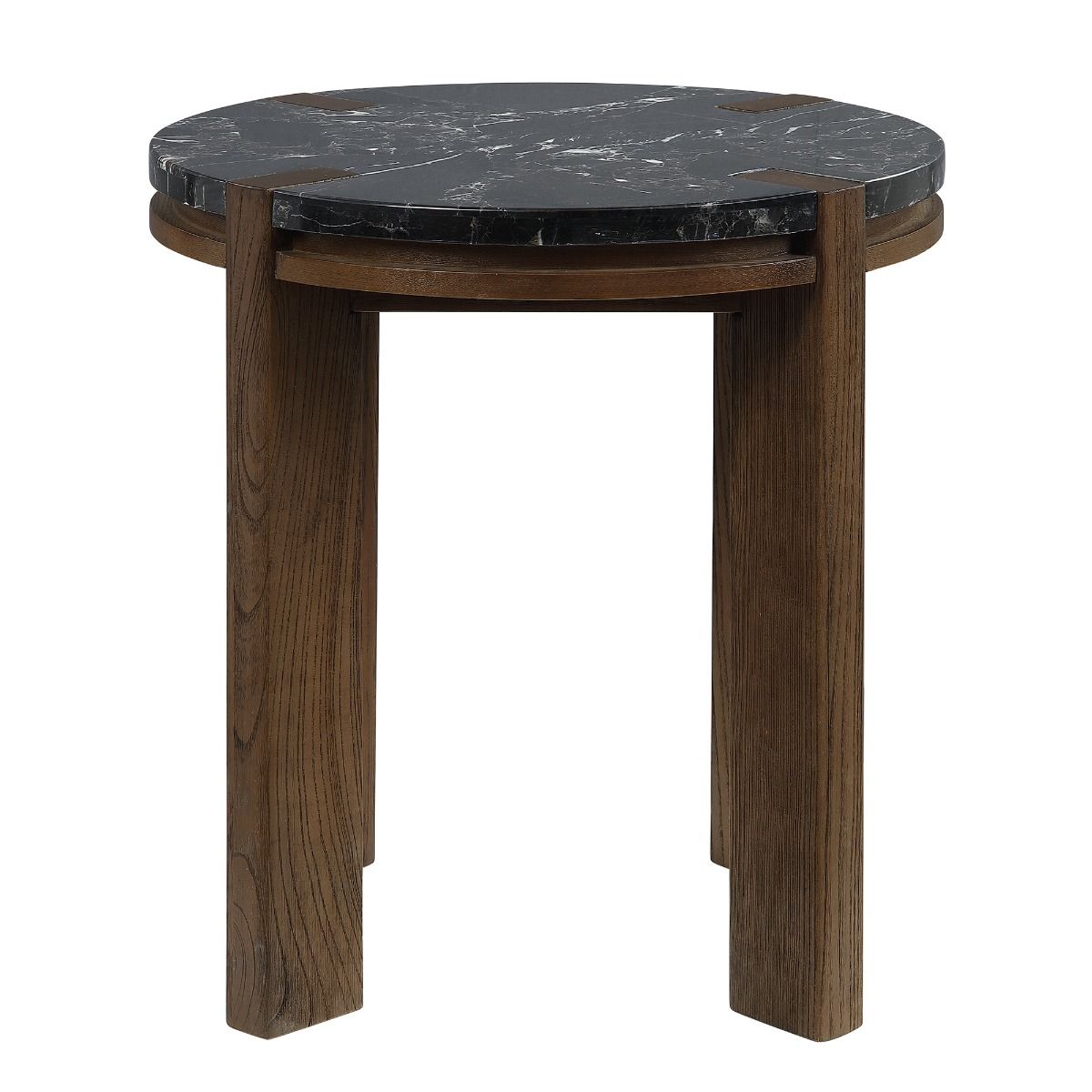 Estella - End Table With Natural Marble Top - Black Top & Walnut, dark brown, view 4