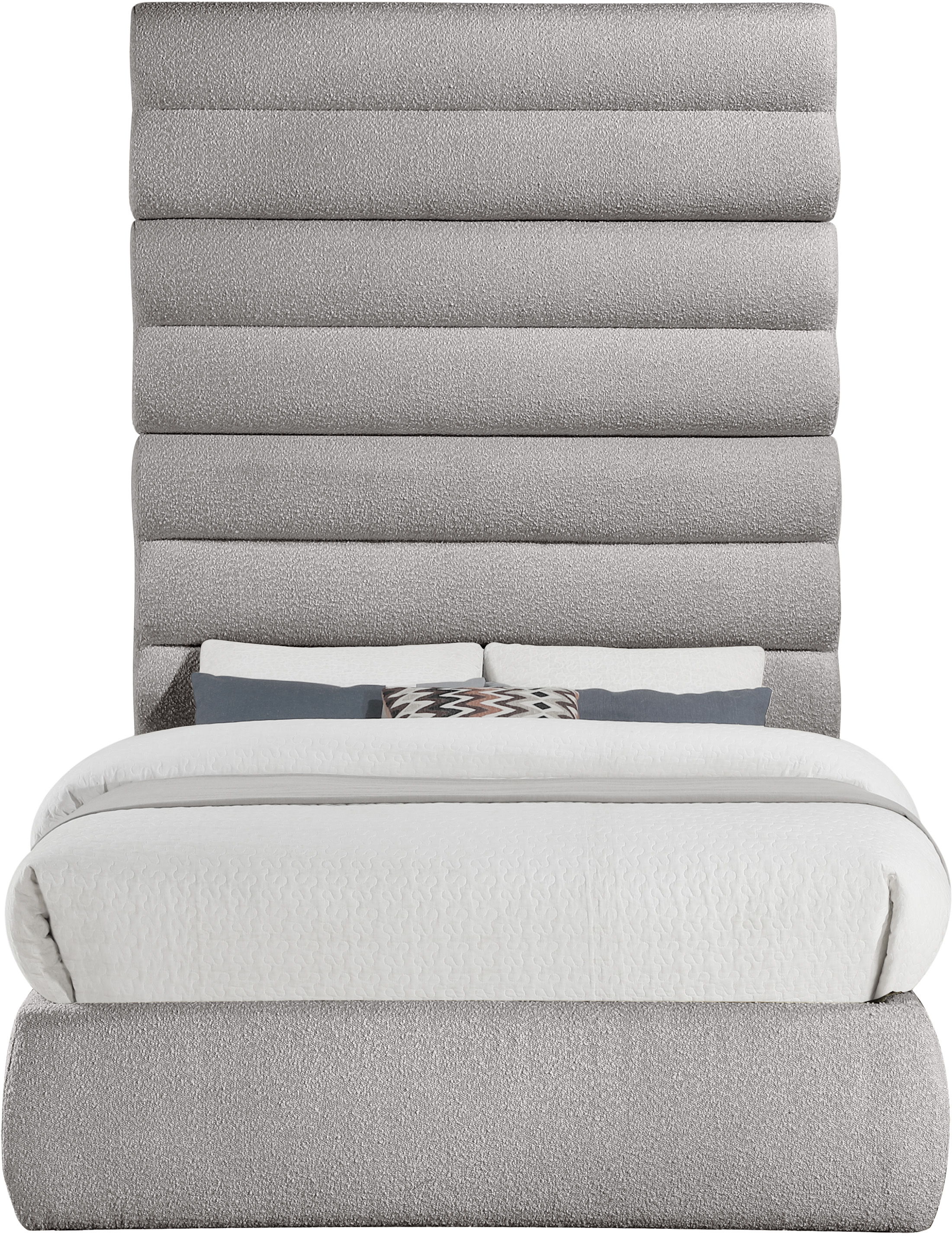 Adam - Boucle Fabric Full Bed With 89" Headboard - Taupe