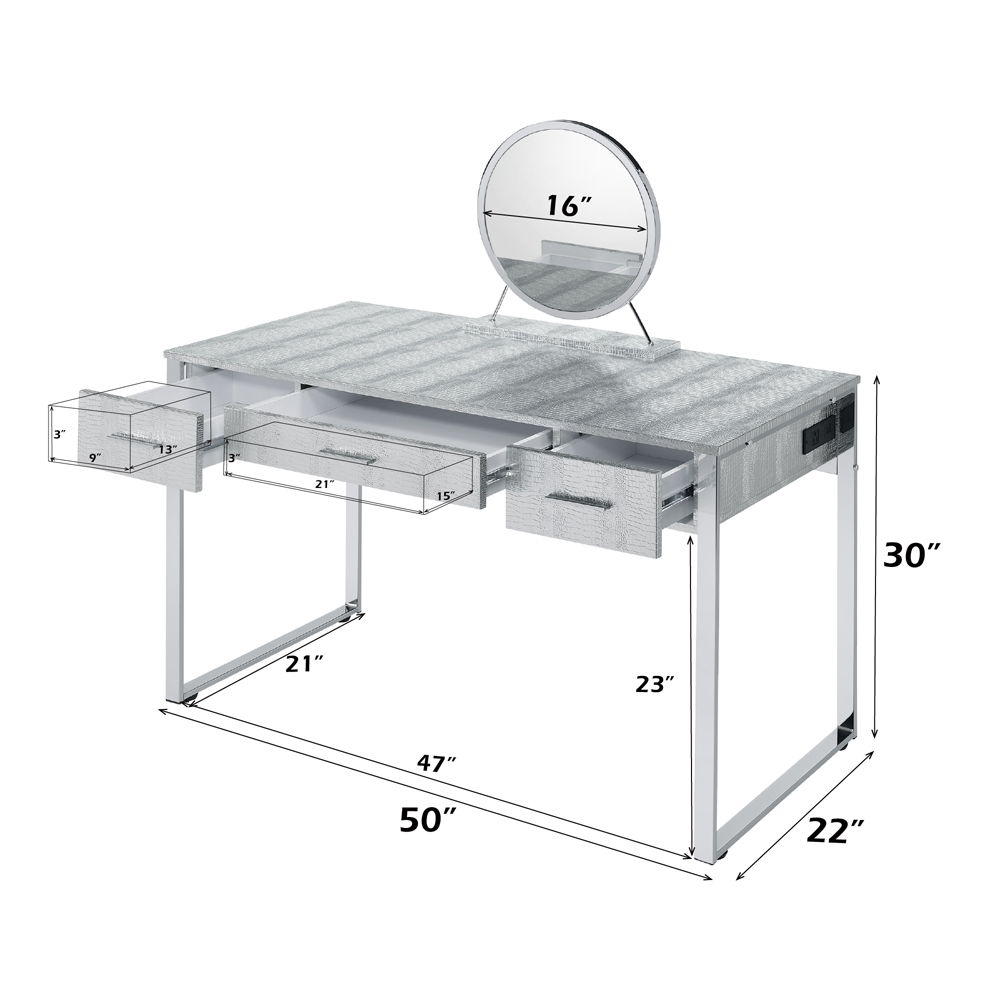 Myles - Vanity Set With USB - Antique White & Chrome, silver, view 6