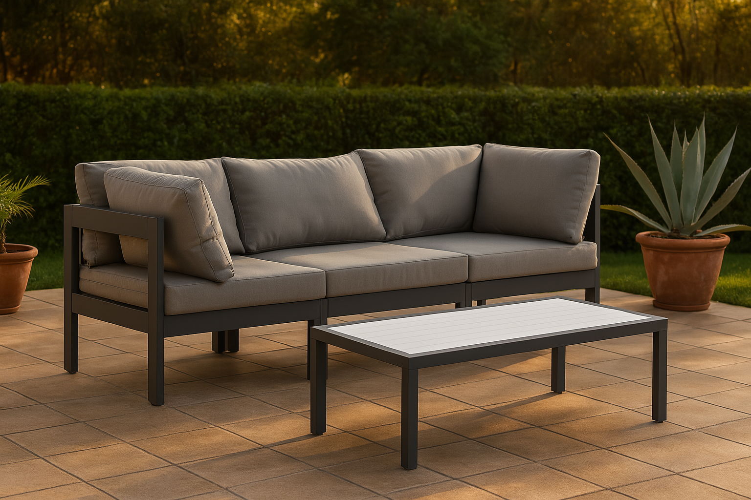 Nizuc - Outdoor Patio 3 Piece Modular Sofa With Gray Frame - Gray