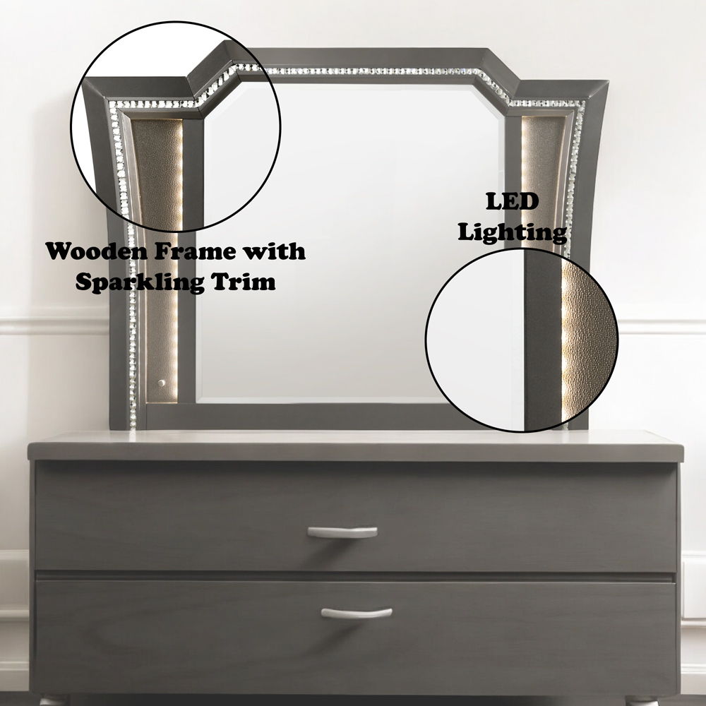 Kaitlyn - Mirror With LED - Metallic Gray, dark gray, view 5