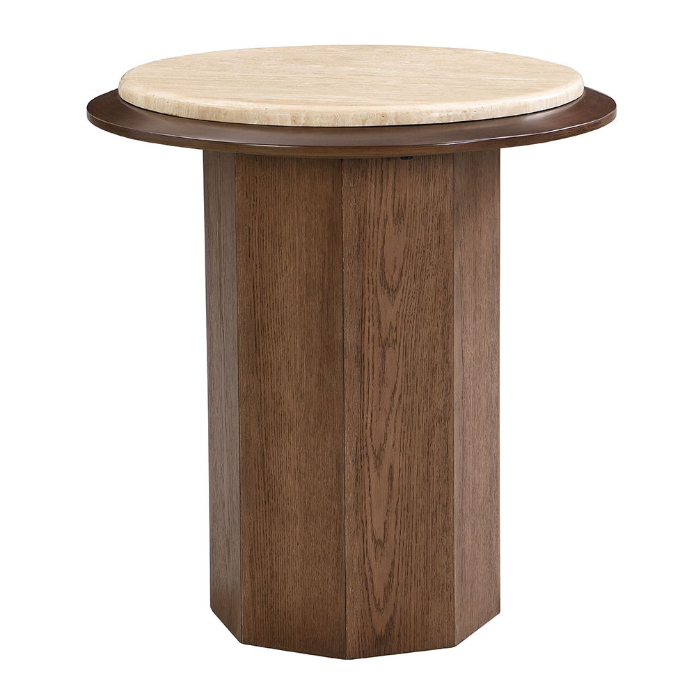 Kasha - End Table - Travertine Top & Walnut, dark brown, view 6