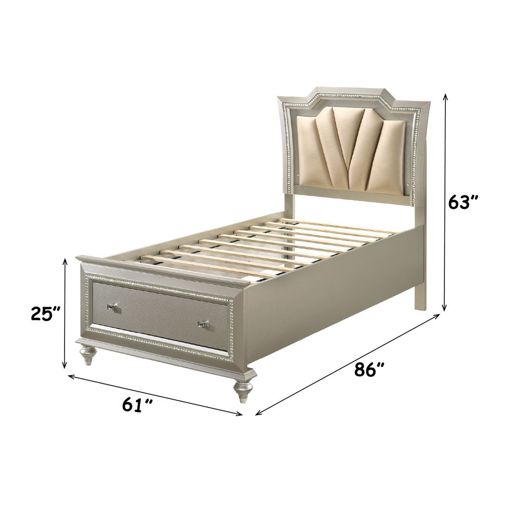 Kaitlyn - Full Bed With LED & Storage - Synthetic Leather & Champagne, beige, view 3