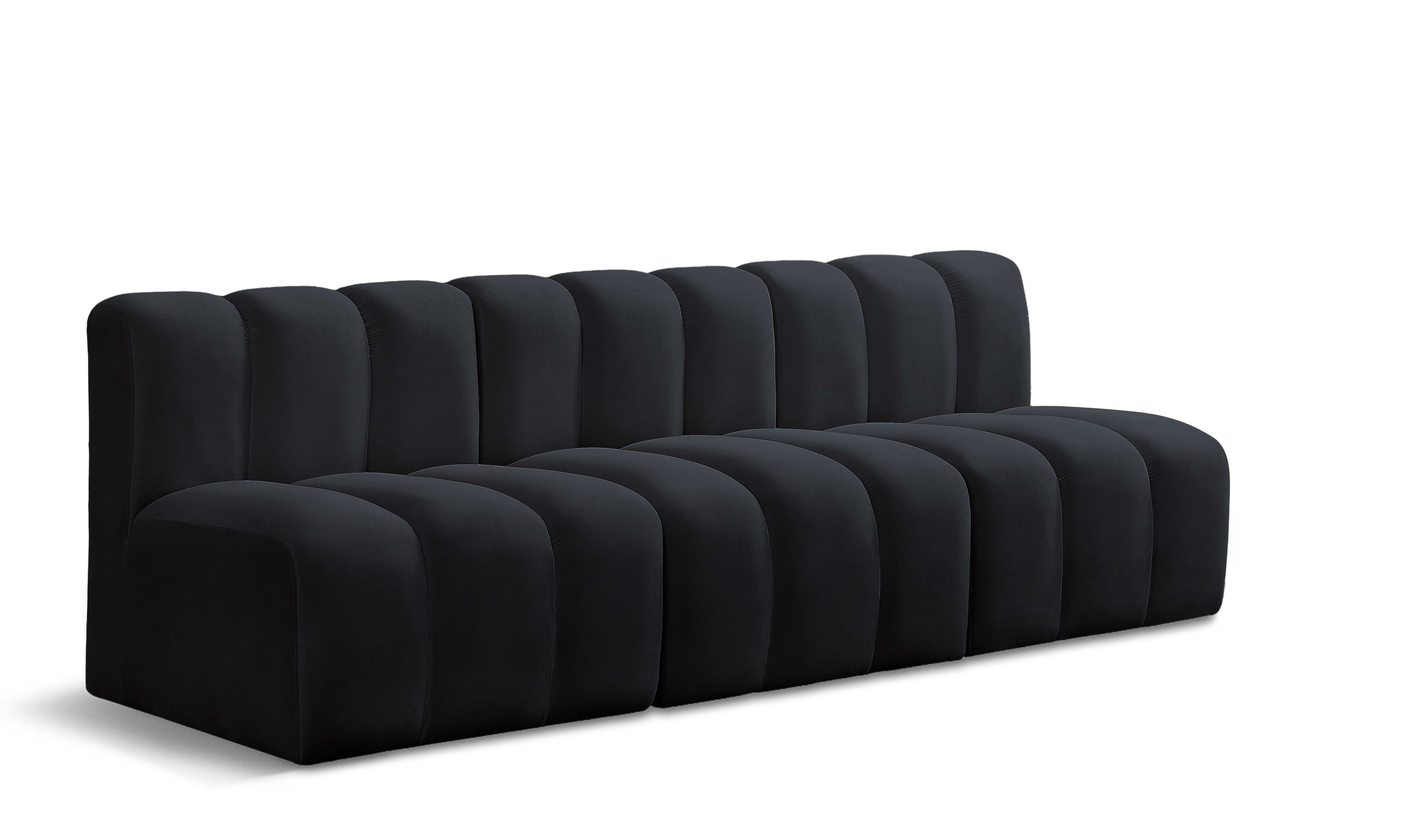 Arc - Velvet 3 Piece Modular Straight Sofa - Black