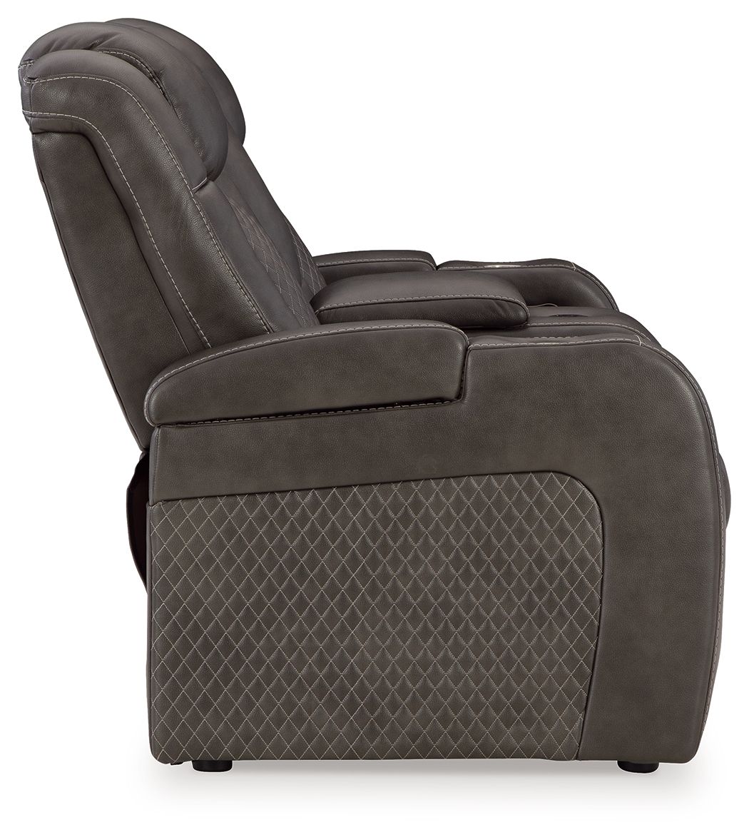 Ashley Furniture Fyne-Dyme - Power Reclining Loveseat with Console/Adj Hdrst - Shadow - Image 5