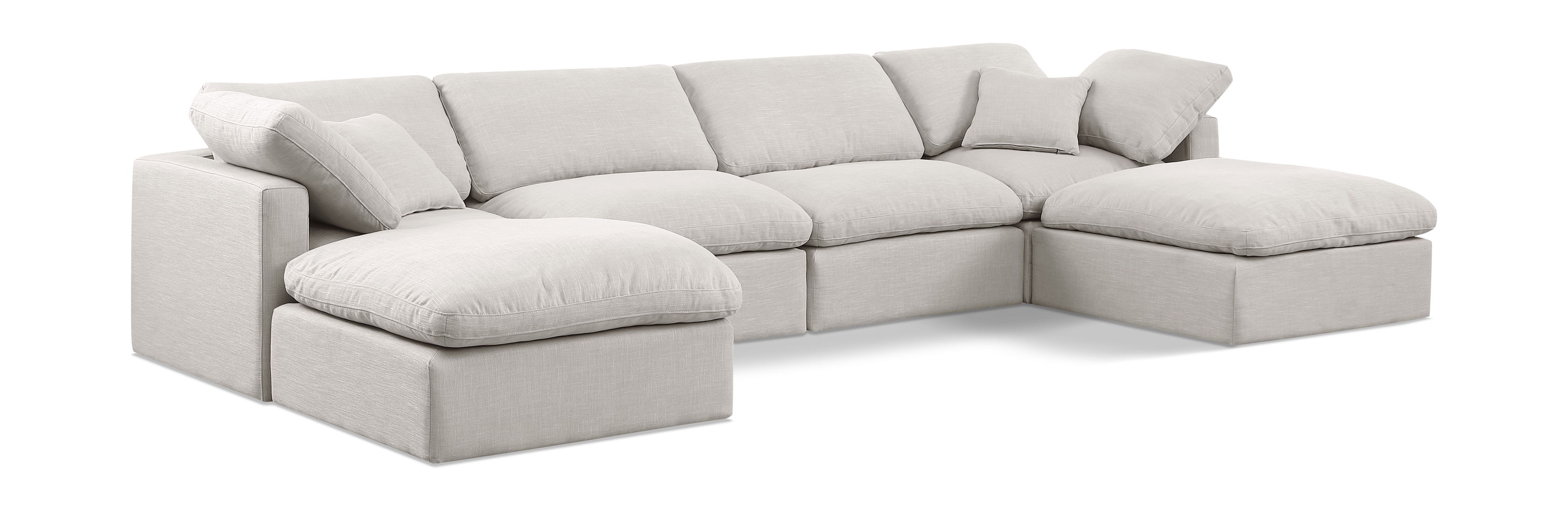 Indulge - Linen 6 Piece Modular Double Chaise Sectional - Cream