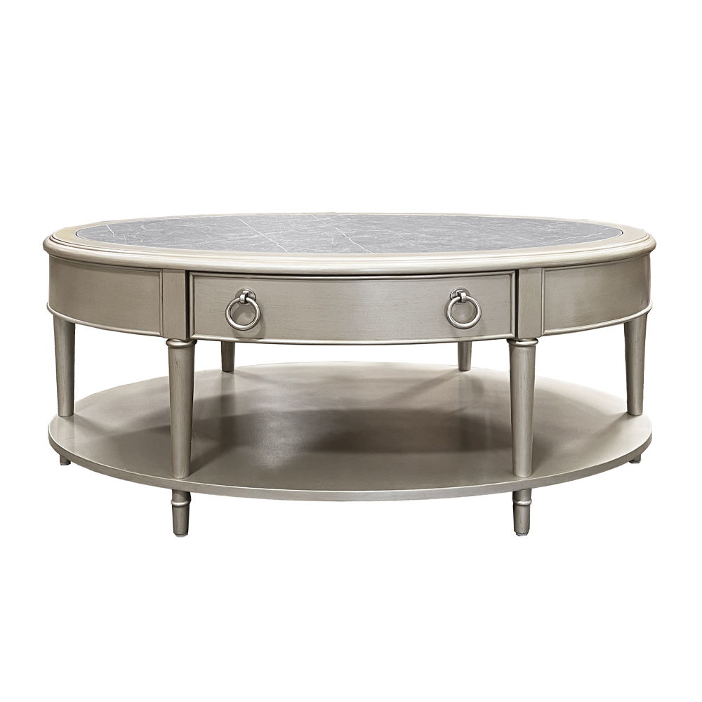 Kasa - Coffee Table - Sintered Stone Top & Champagne, white