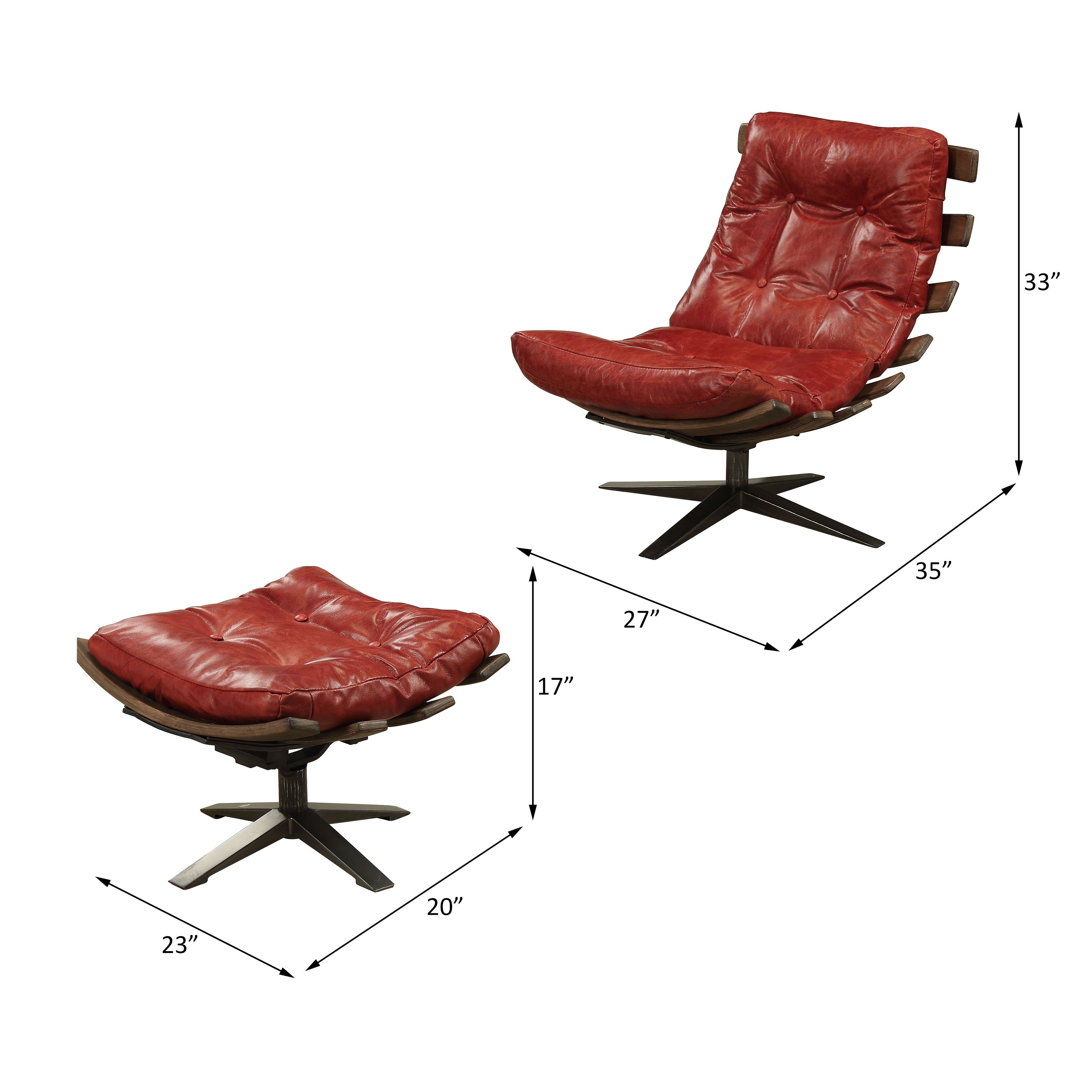 Gandy - Chair & Ottoman - Antique Red Top Grain Leather, red, view 7