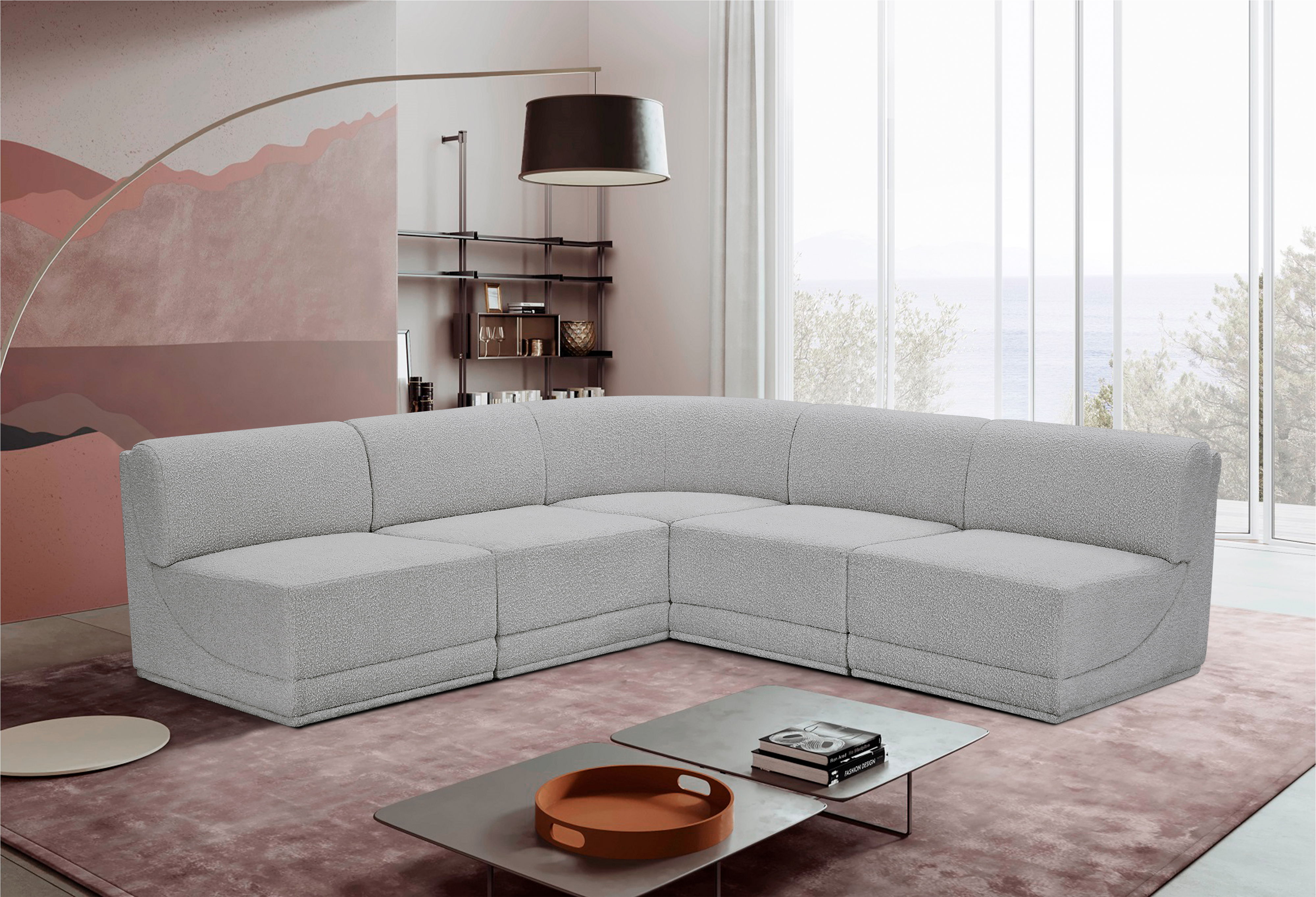 Ollie - 5 Piece Modular Corner Armless Sectional - Gray