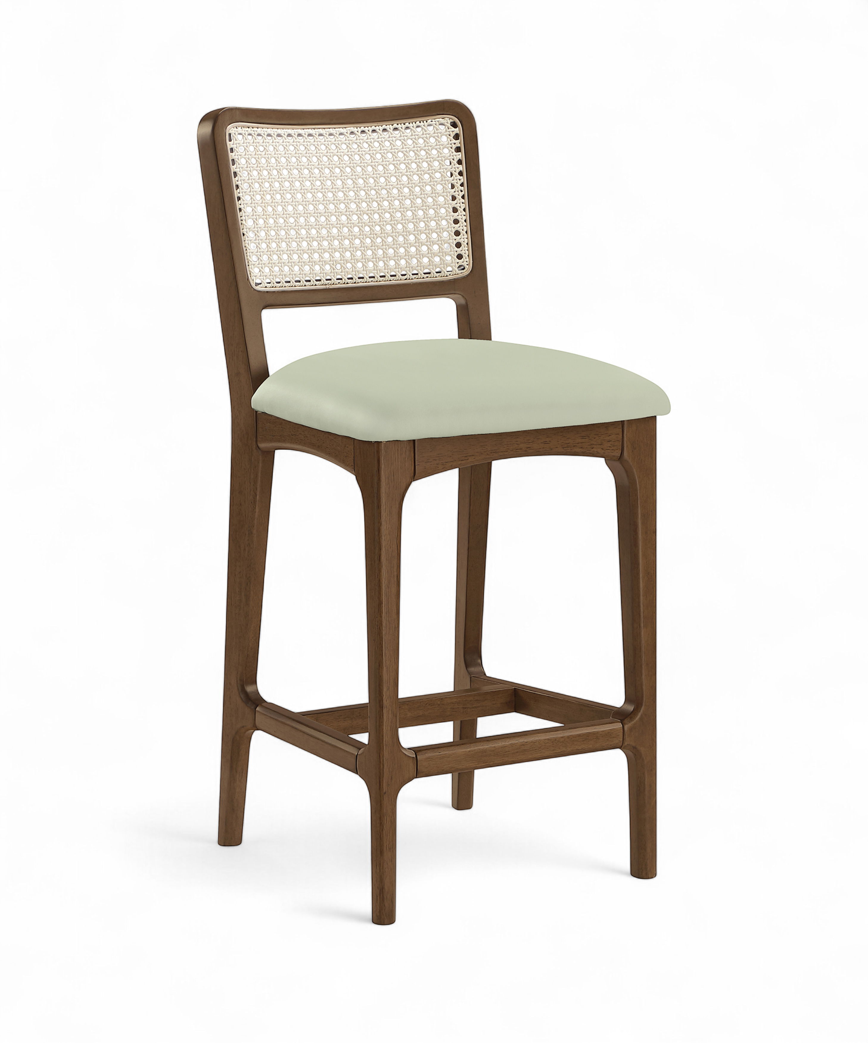 Atrium - Cane Back And Vegan Leather Upholstered Seat Counter Stool (Set of 2) - Mint