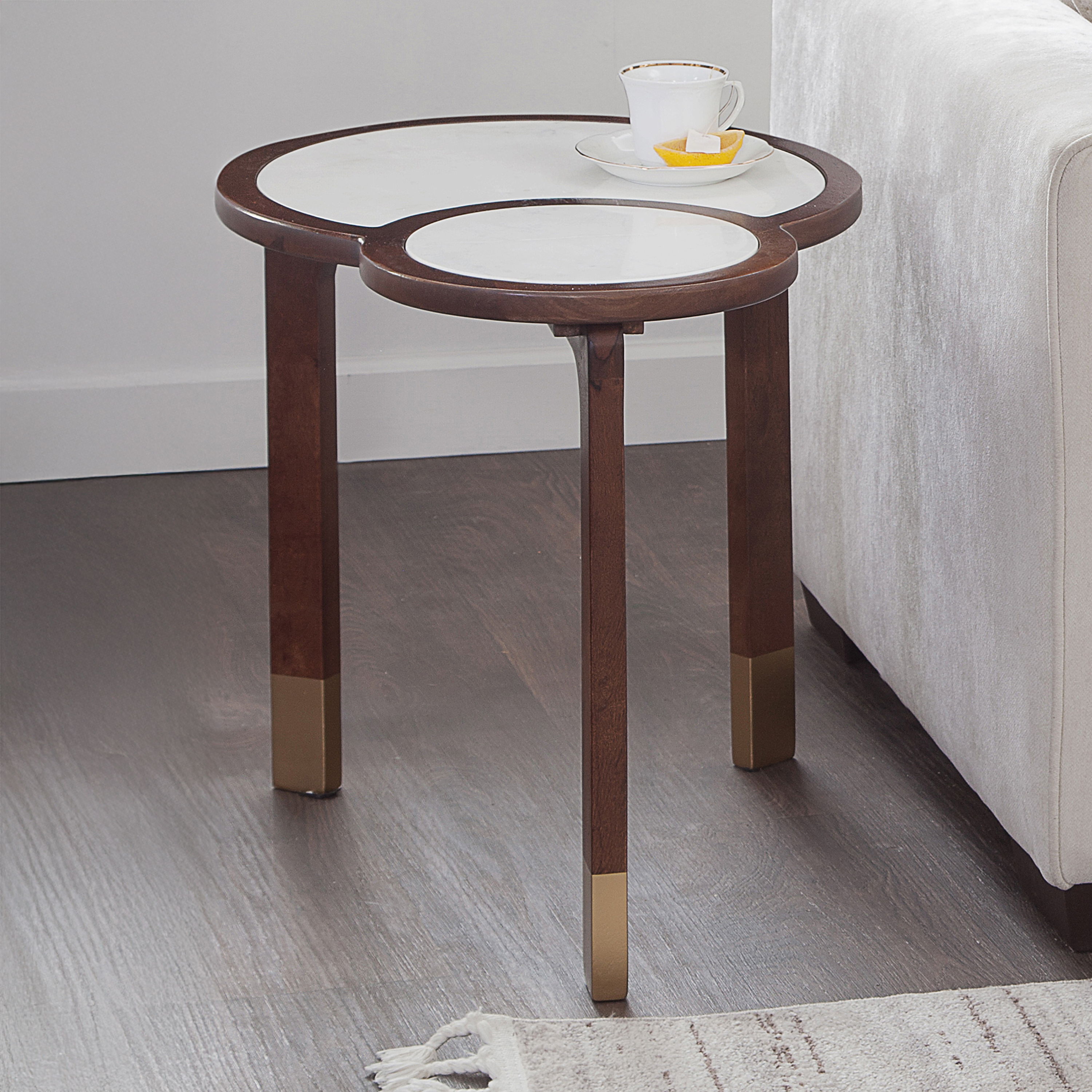 Oormi - Marble Inlay End Table - Banswara White / Dark Brown