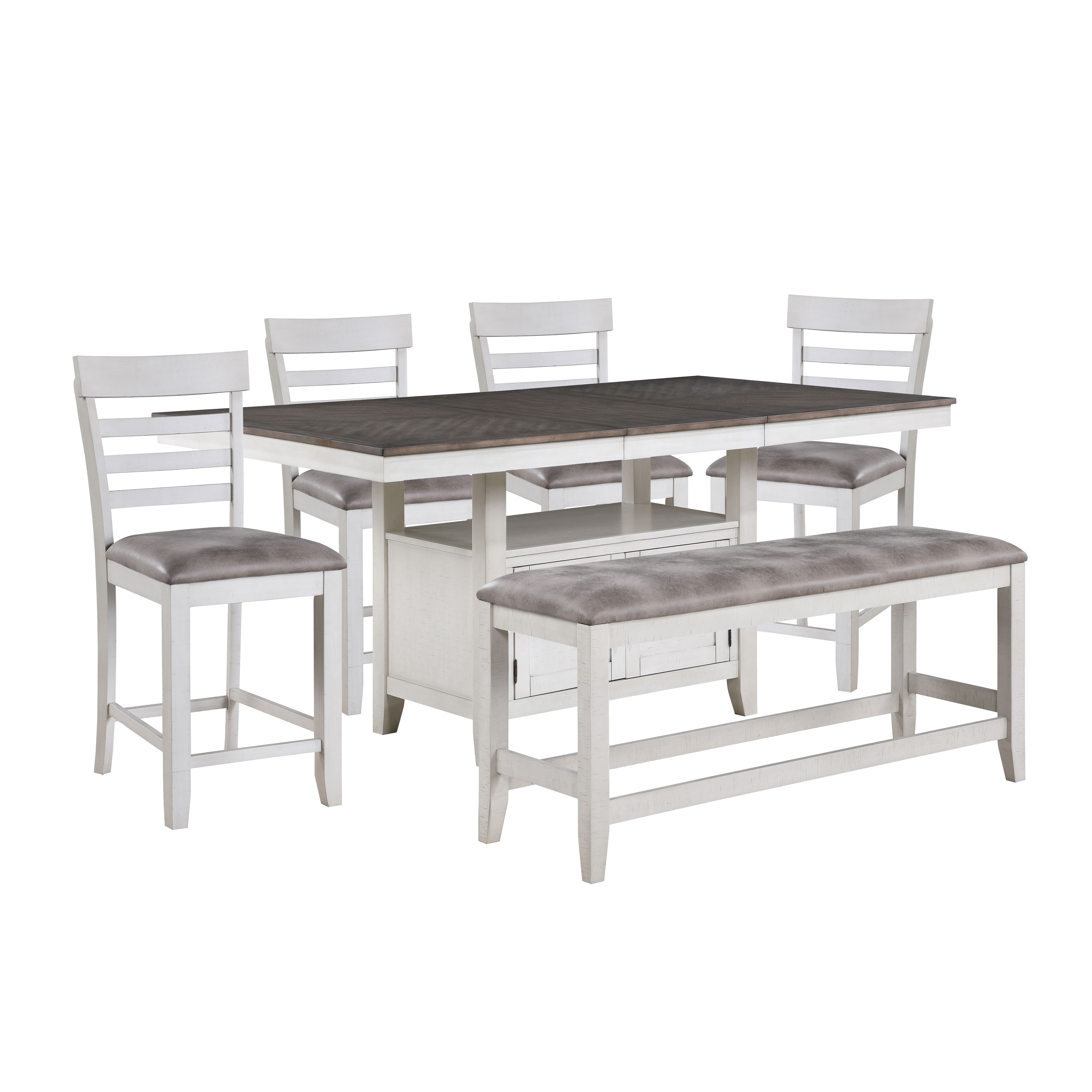 Richland - Counter Table With 4 Chairs And 1 Bench - White