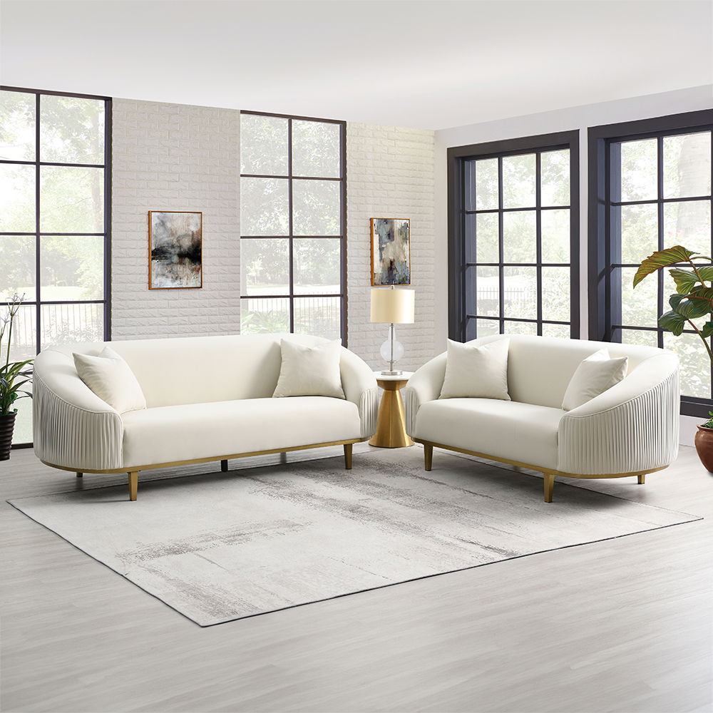 Martina - Loveseat With 2 Pillows - Ivory Velvet, beige, view 6