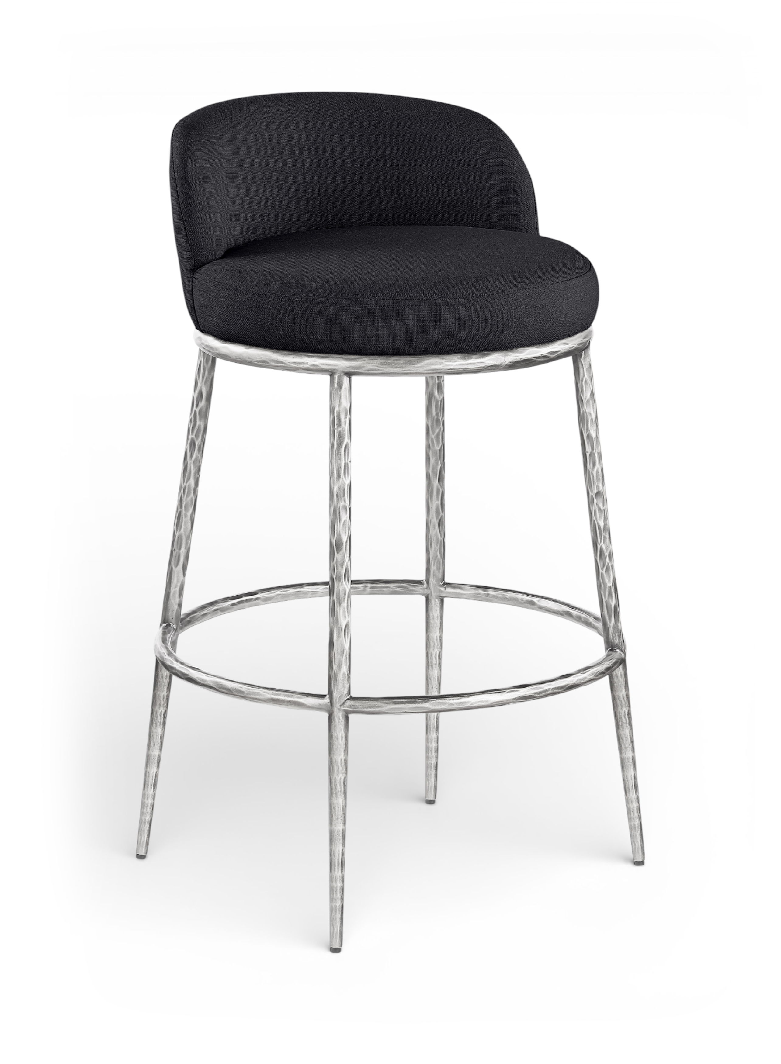 Ferro - Performance Fabric Upholstered Bar Stool - Black / Antique Silver