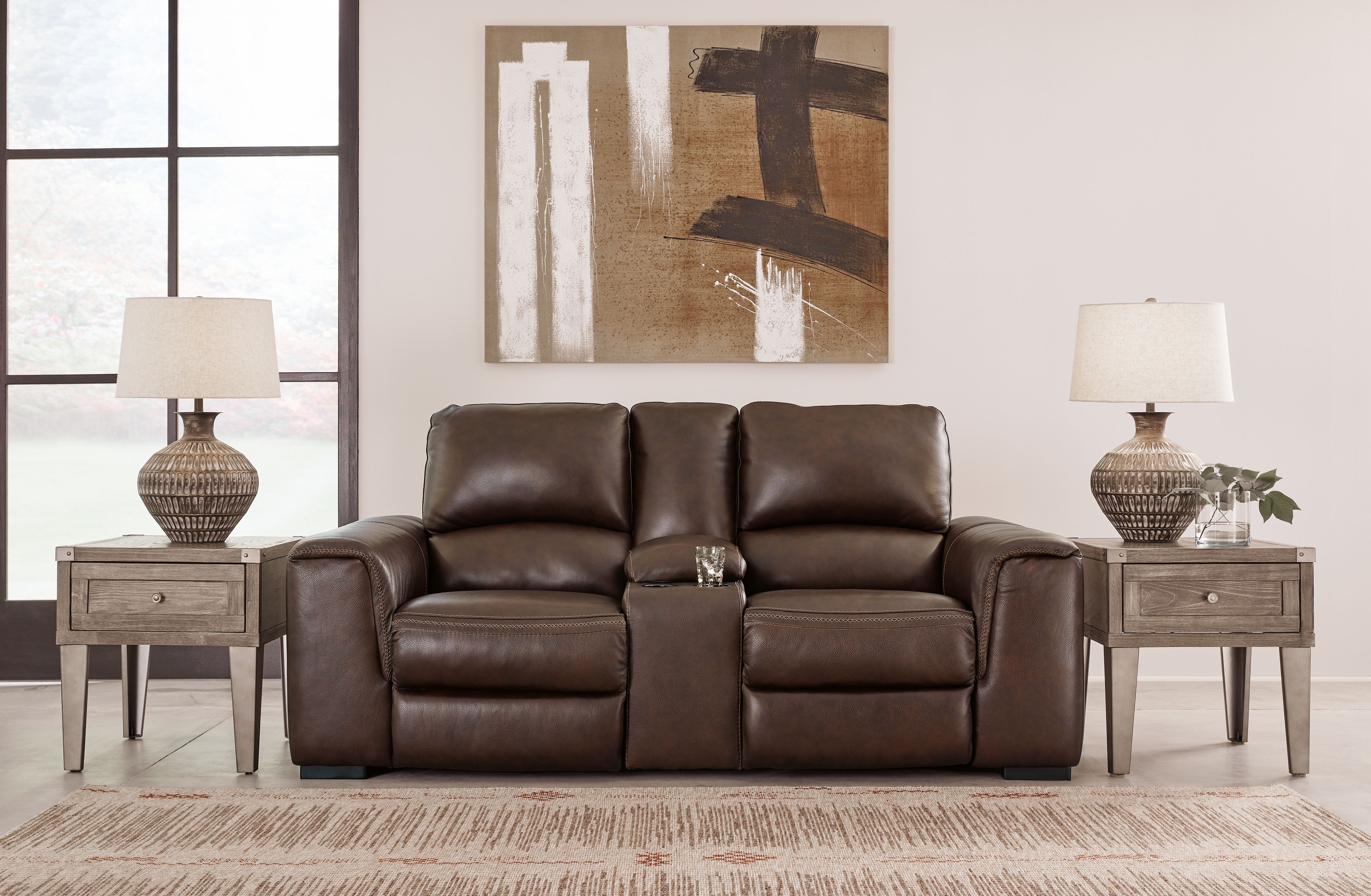 Ashley Furniture Alessandro - PWR REC Loveseat/Con/Adj HDRST - Walnut - Image 2
