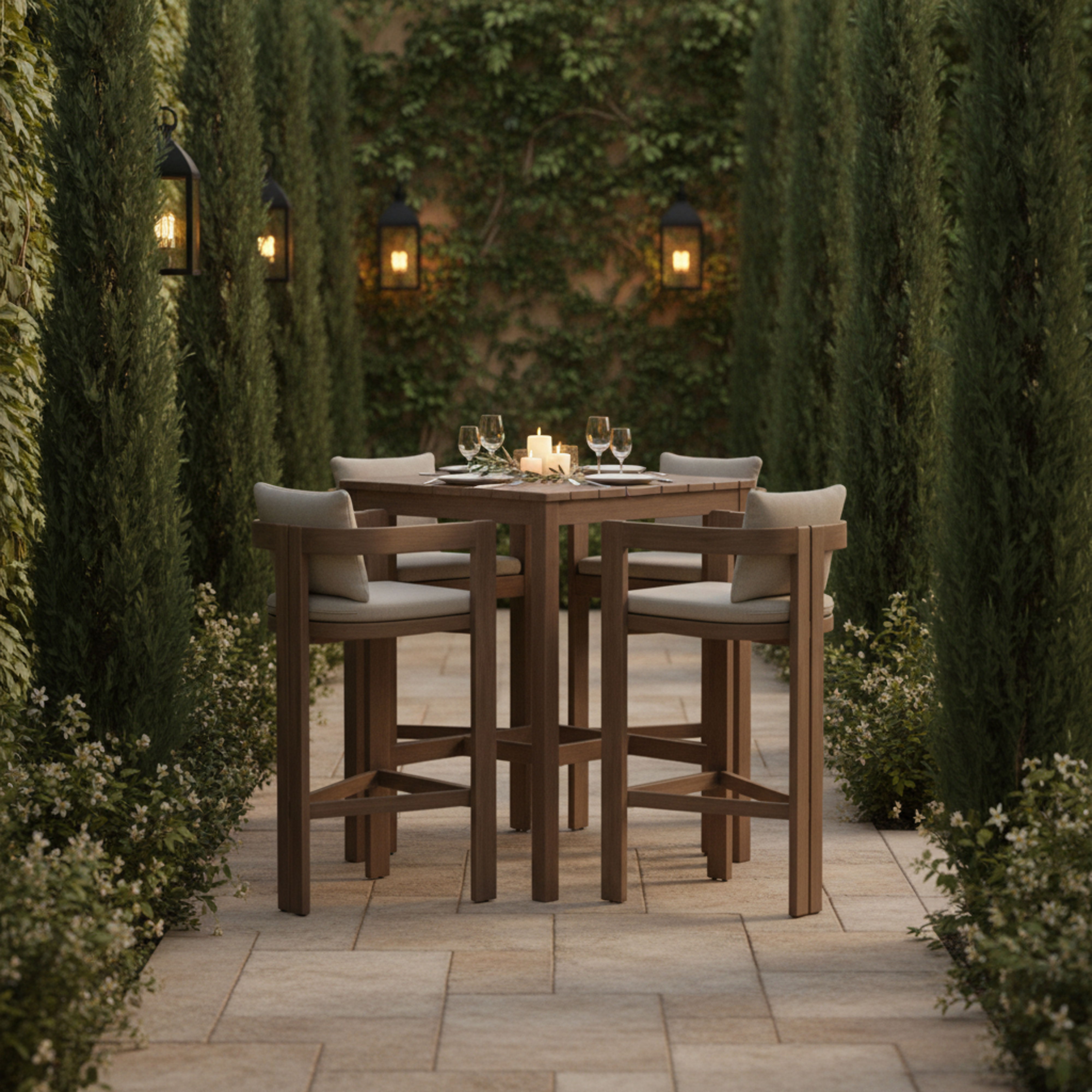 Newport - Water Resistant Fabric Upholstered Outdoor Patio Bar Stool - Beige