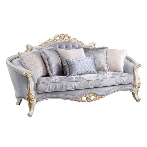 Galelvith - Sofa With 6 Pillows - Gray Fabric, gray