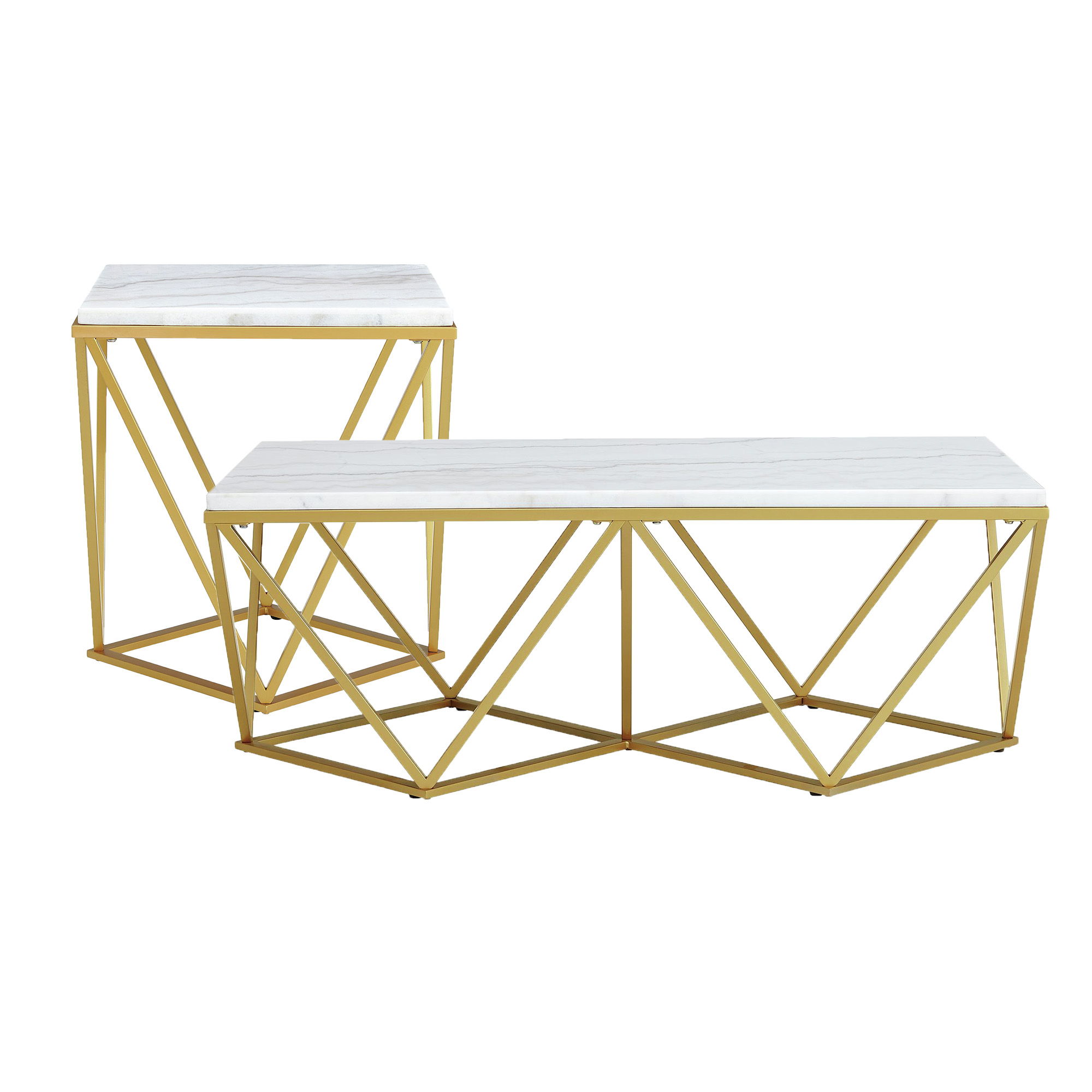 Riko - 2 Piece Occasional Table Set Coffee Table & End Table - Gold